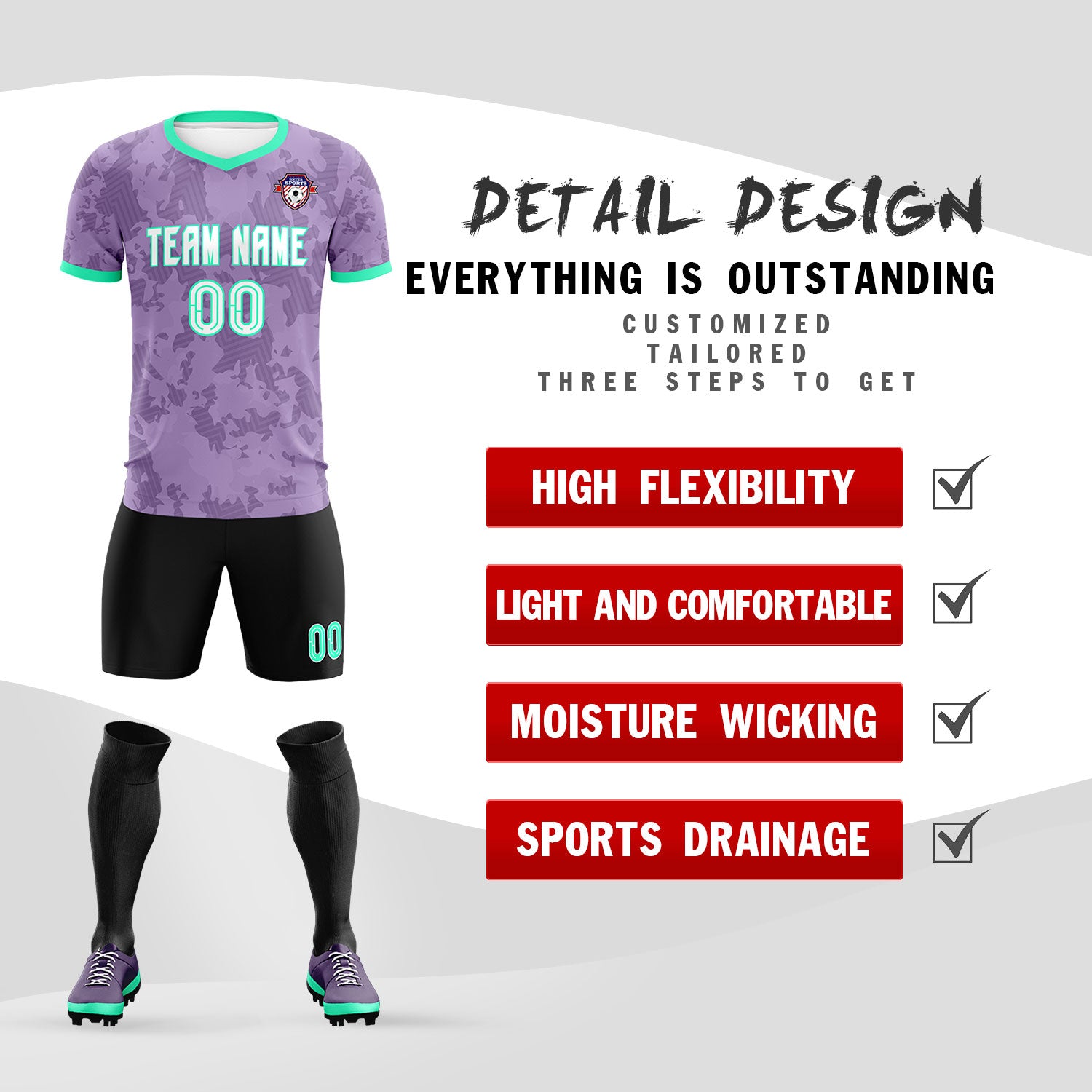 Custom Light Purple Camo sports Soccer Tops/Sets Jersey