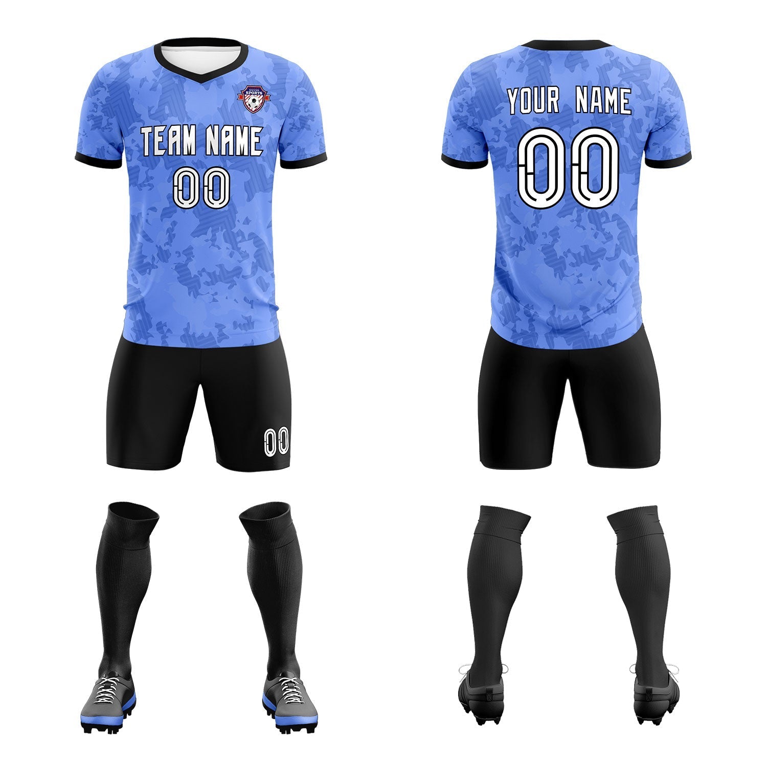 Custom Light Blue Camo sports Soccer Tops/Sets Jersey