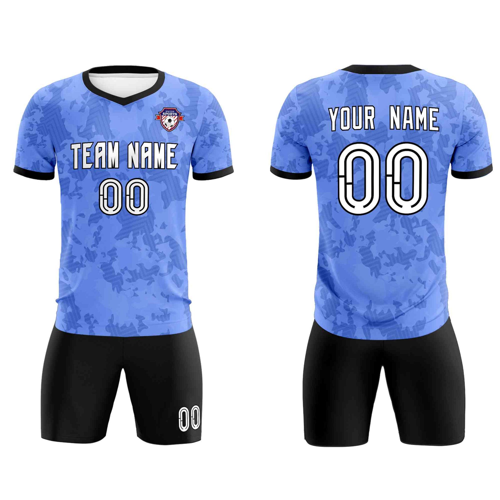 Custom Light Blue Camo sports Soccer Tops/Sets Jersey