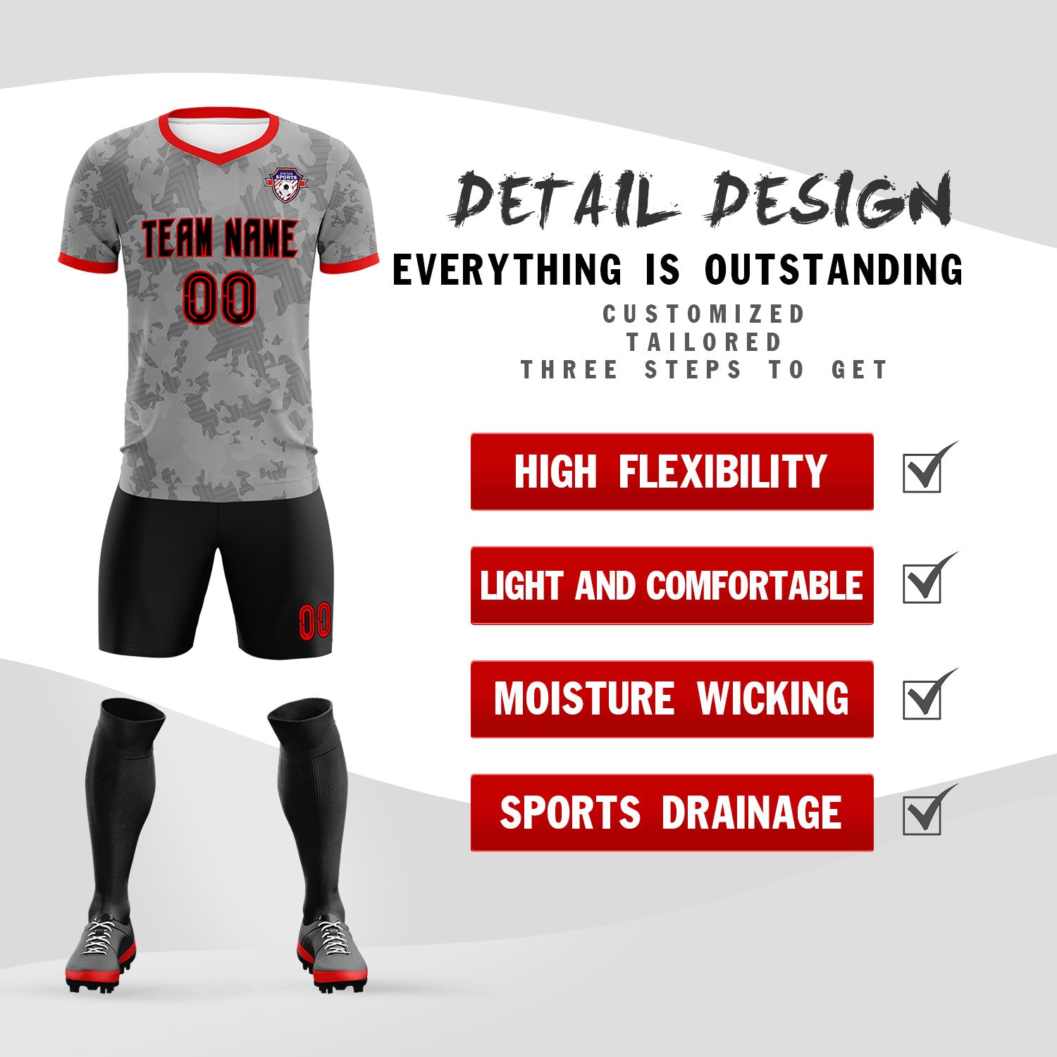 Custom Dark Gray Camo sports Soccer Tops/Sets Jersey