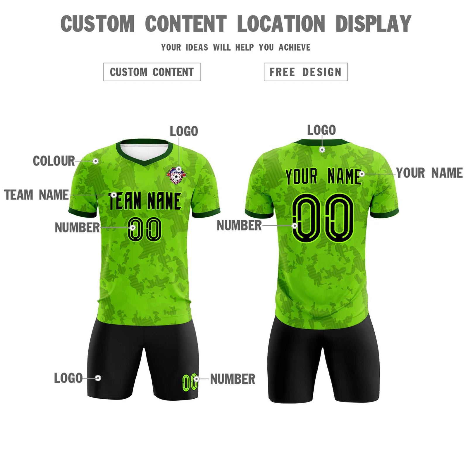 Custom Green Camo sports Soccer Tops/Sets Jersey