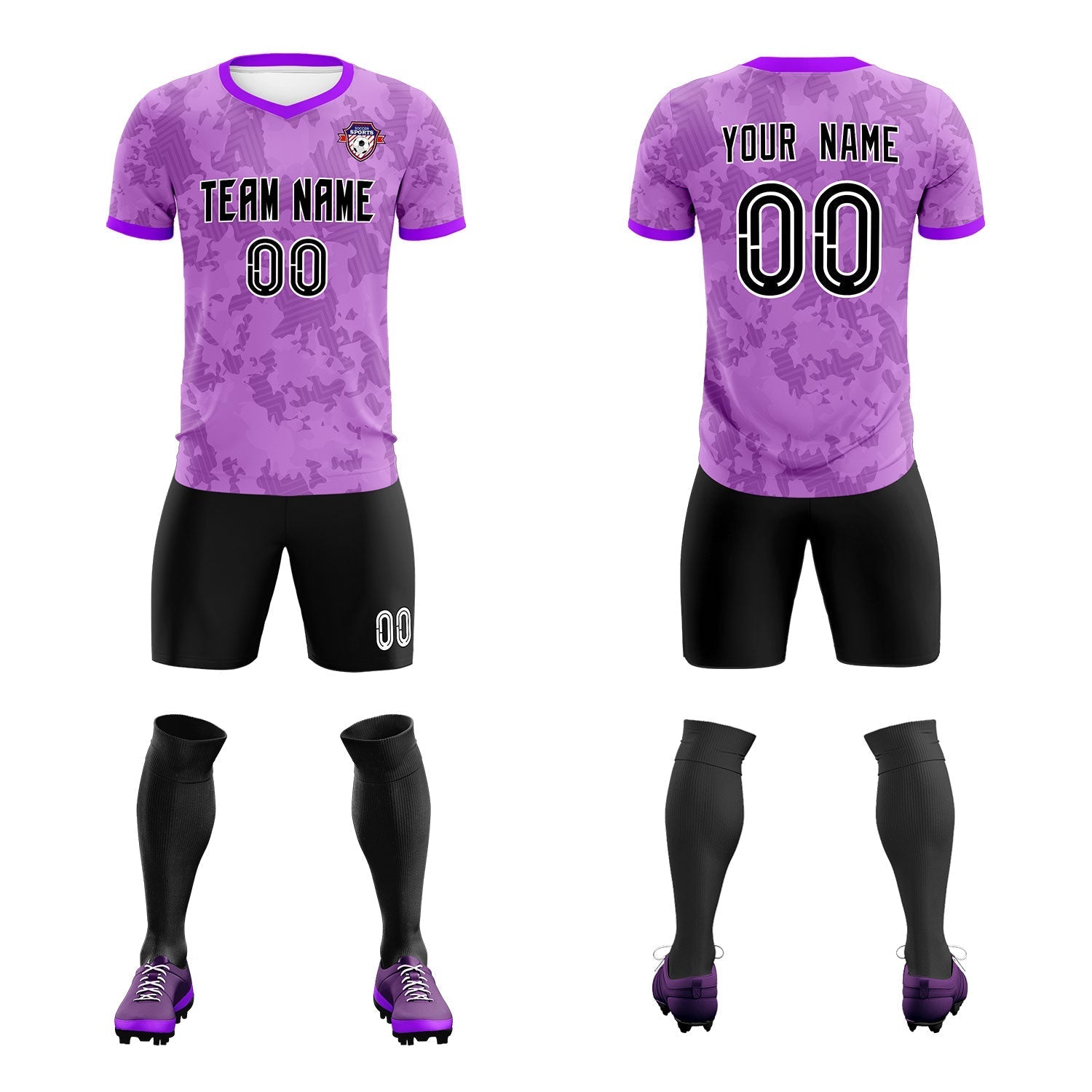 Custom Light Purple Camo sports Soccer Tops/Sets Jersey
