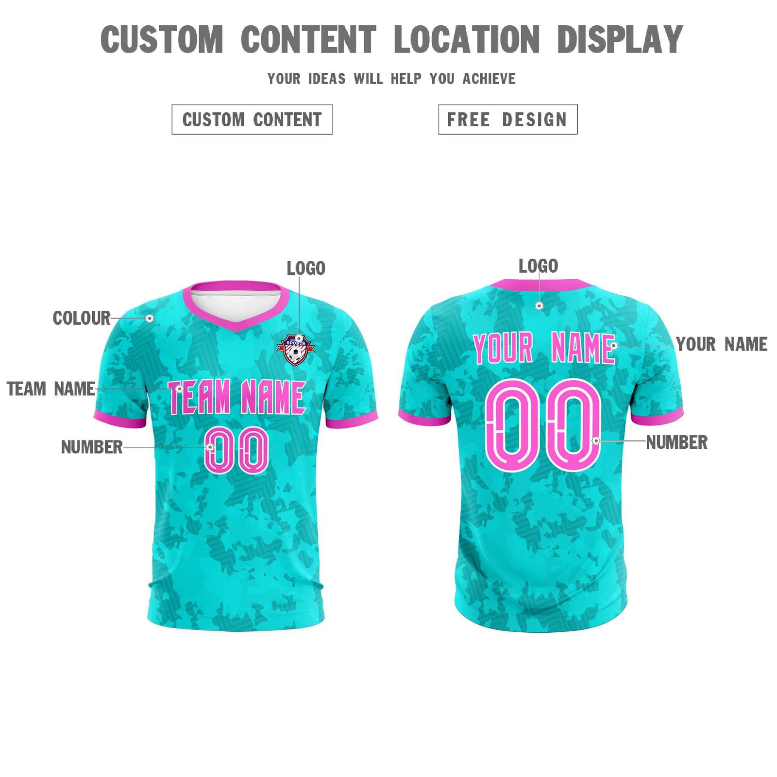Custom Aqua Camo sports Soccer Tops/Sets Jersey