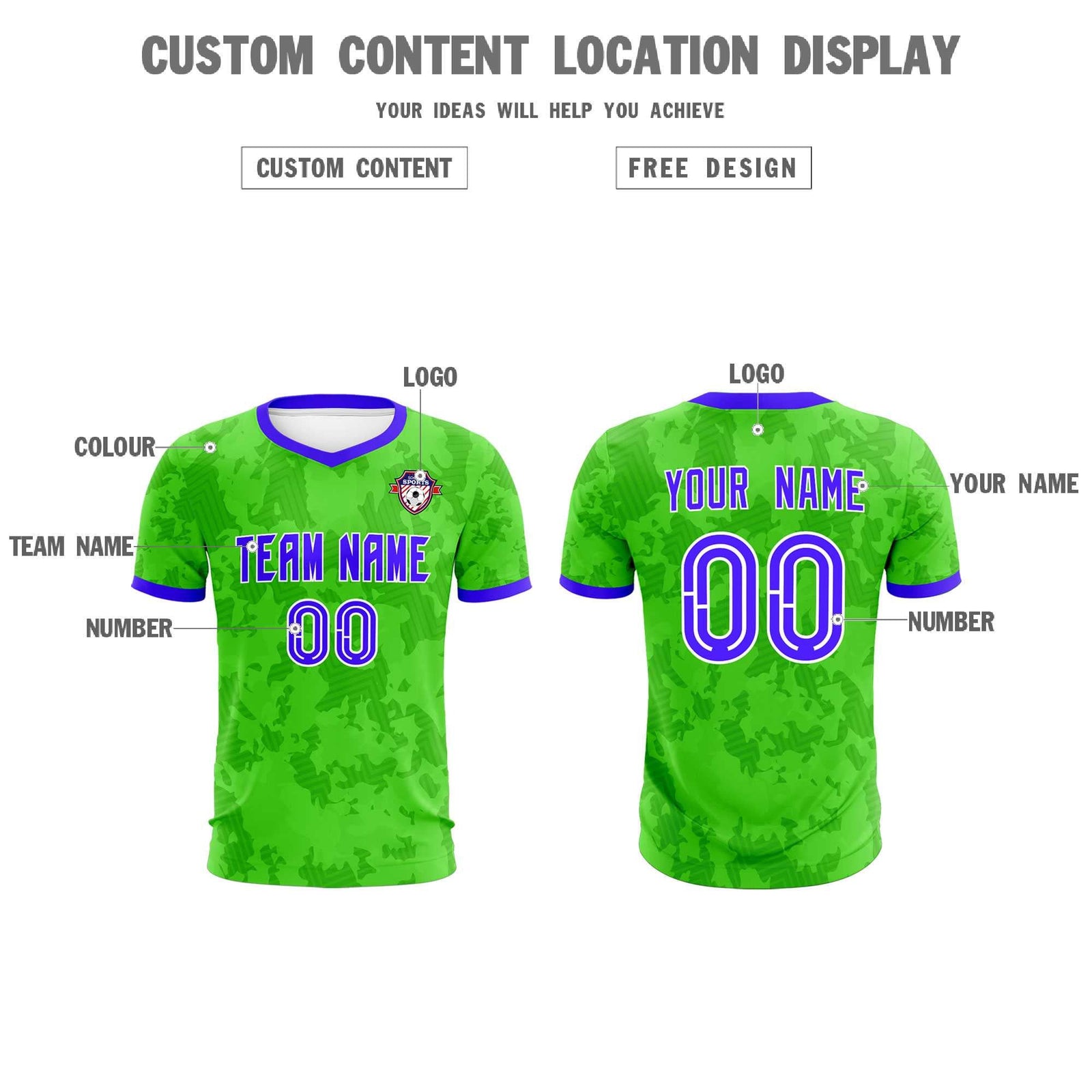 Custom Neon Green Camo sports Soccer Tops/Sets Jersey