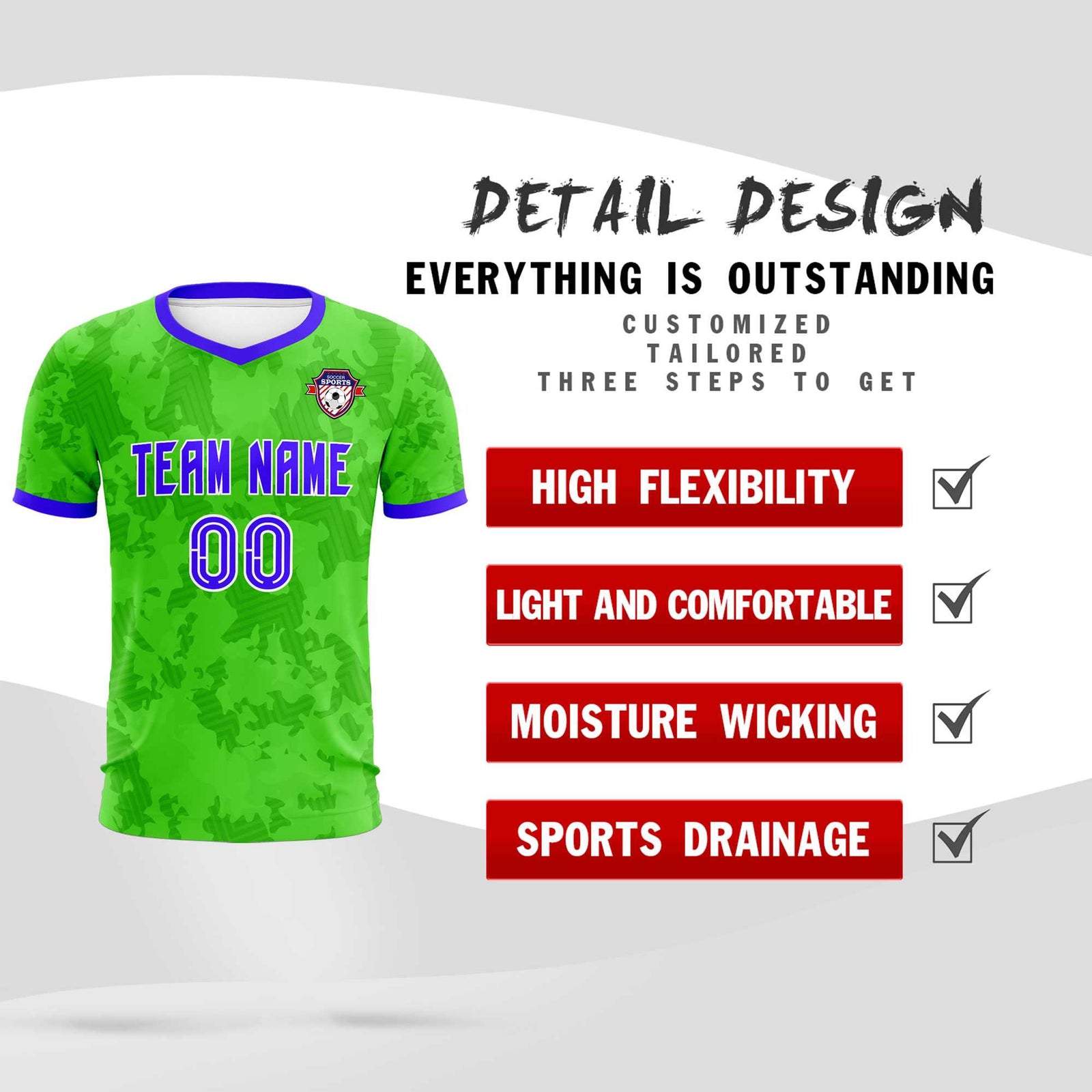 Custom Neon Green Camo sports Soccer Tops/Sets Jersey