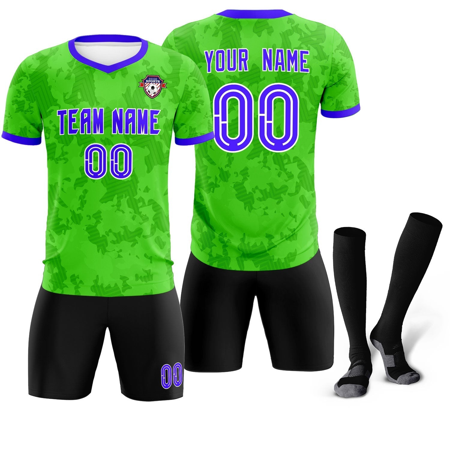 Custom Neon Green Camo sports Soccer Tops/Sets Jersey