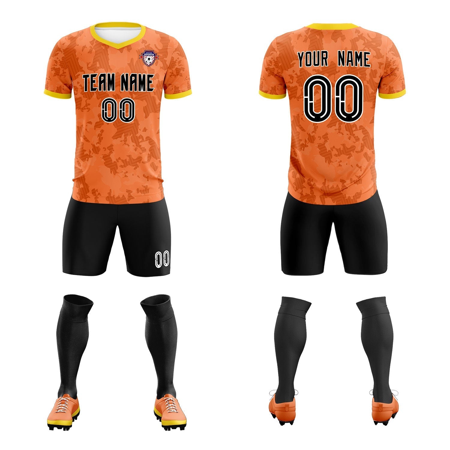 Custom Orange Camo sports Soccer Tops/Sets Jersey
