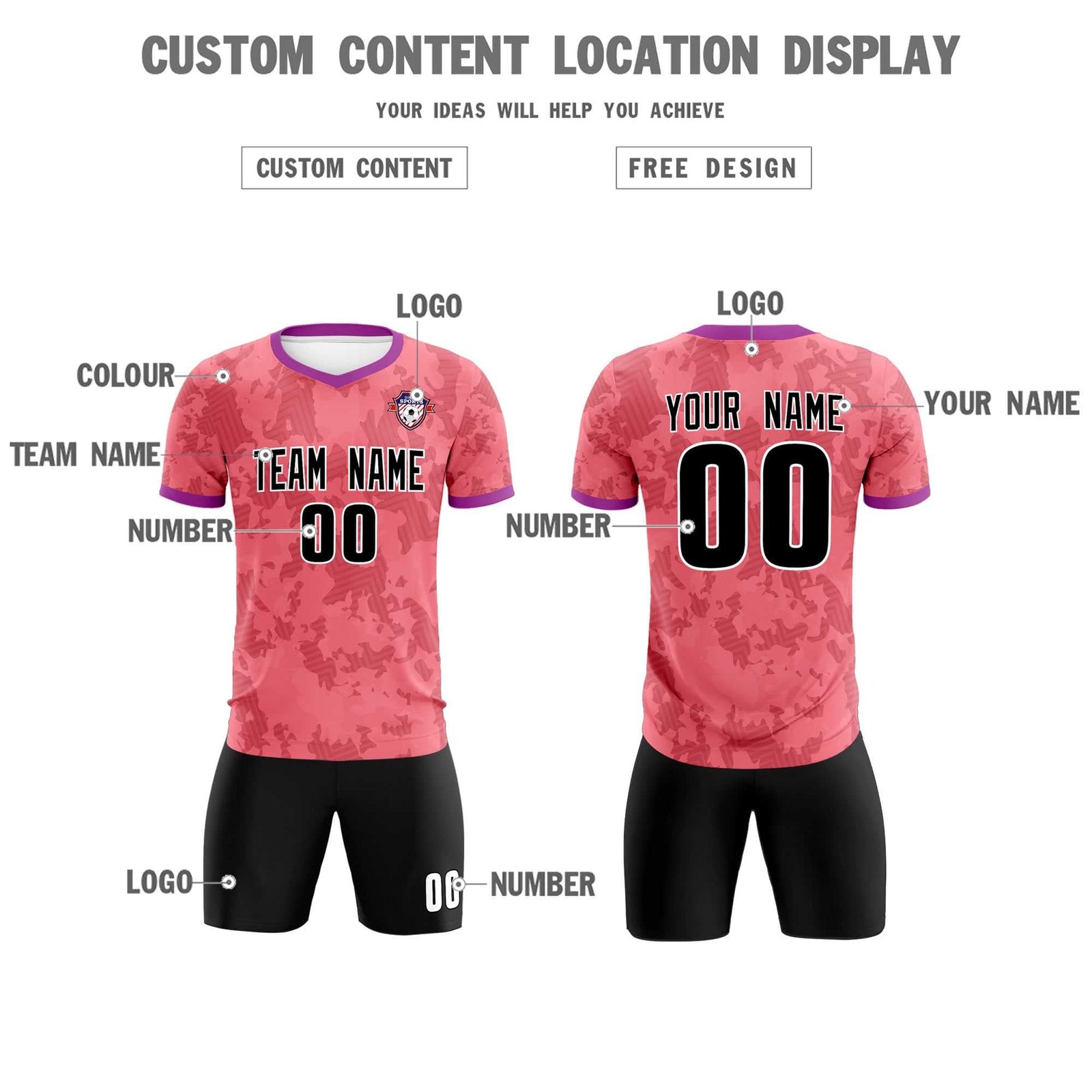 Custom Light Red Camo sports Soccer Tops/Sets Jersey