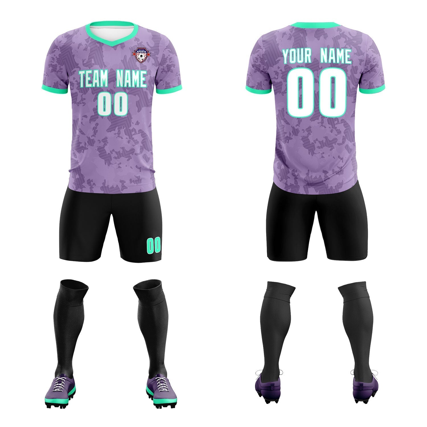 Custom Light Purple Camo sports Soccer Tops/Sets Jersey