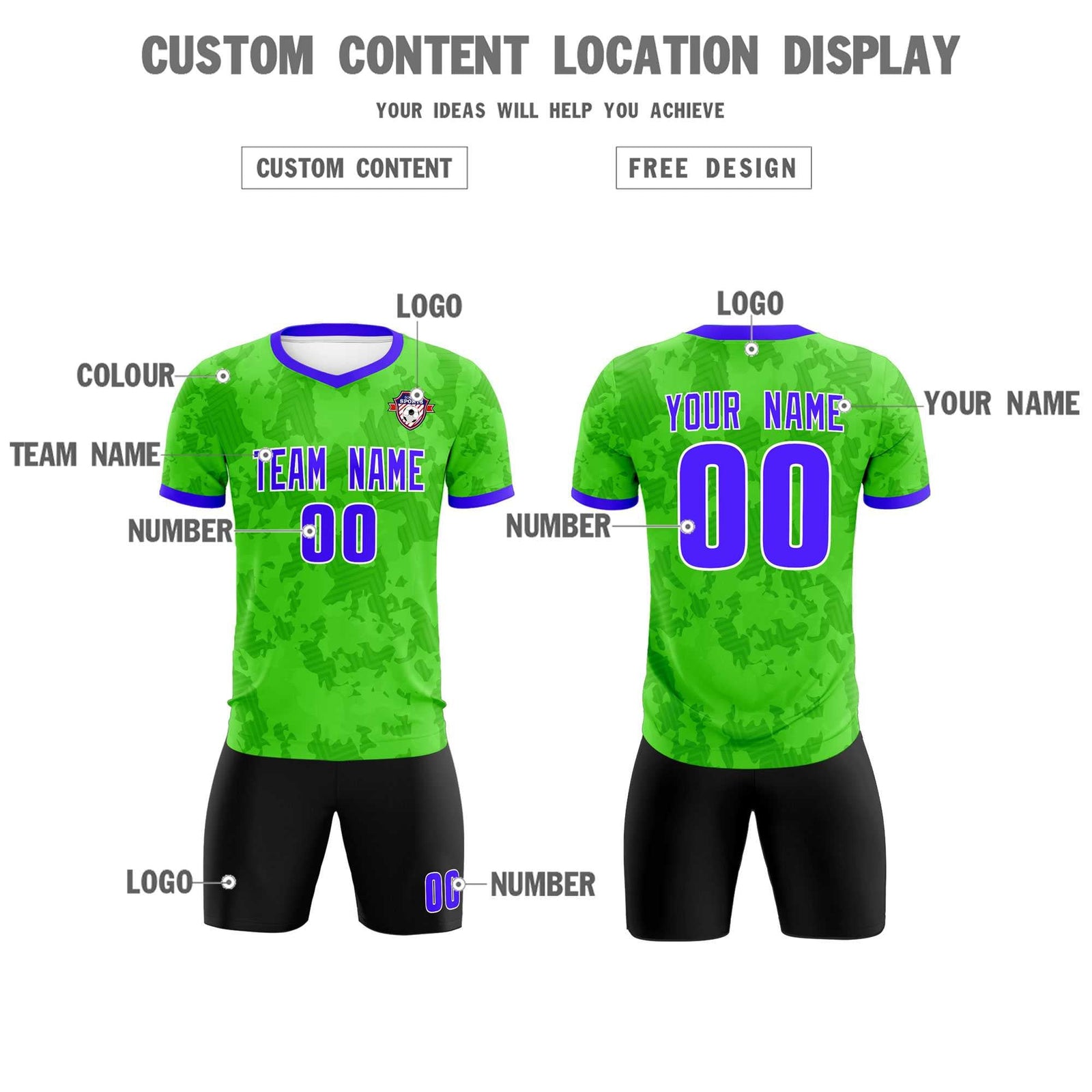 Custom Neon Green Camo sports Soccer Tops/Sets Jersey