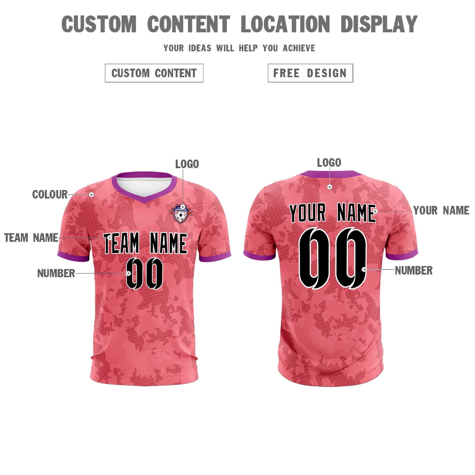 Custom Light Red Camo sports Soccer Tops/Sets Jersey