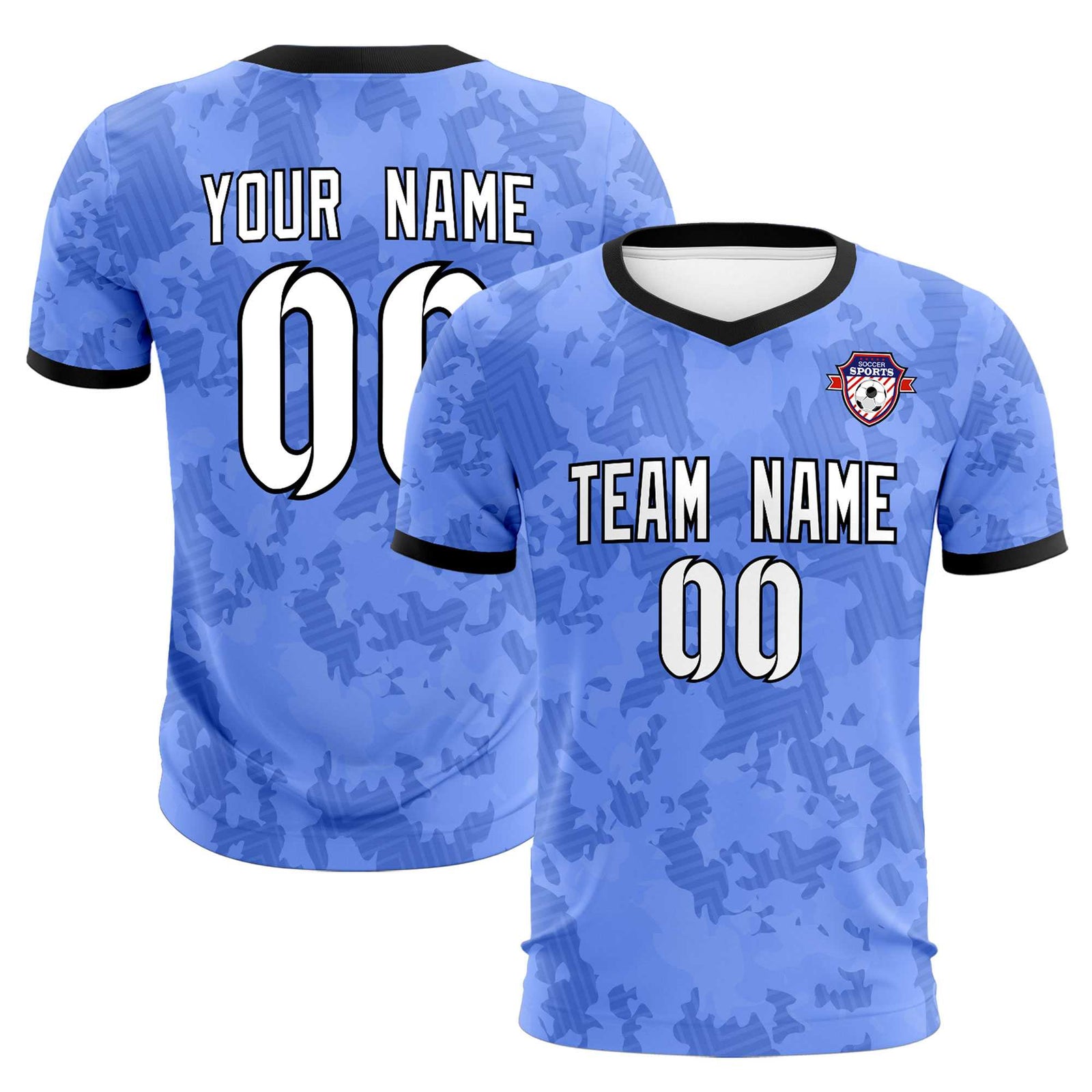 Custom Light Blue Camo sports Soccer Tops/Sets Jersey