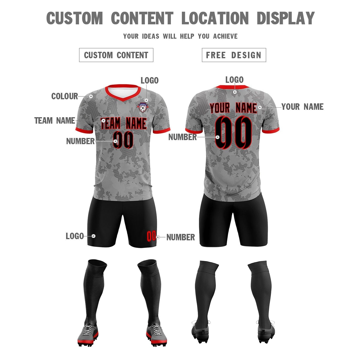 Custom Dark Gray Camo sports Soccer Tops/Sets Jersey