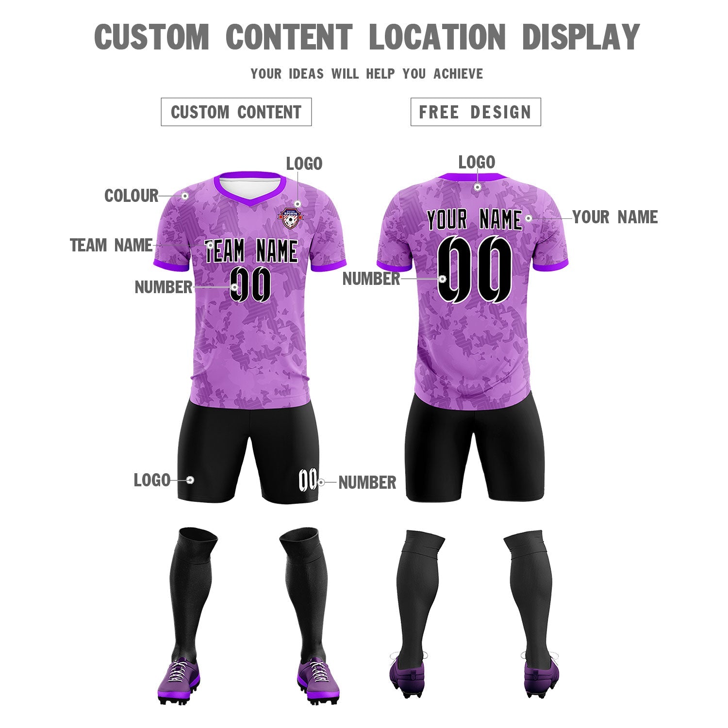 Custom Light Purple Camo sports Soccer Tops/Sets Jersey
