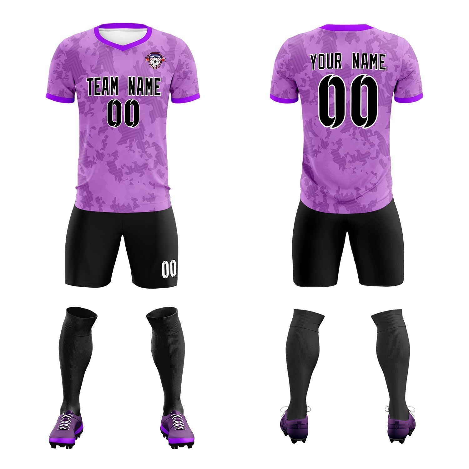 Custom Light Purple Camo sports Soccer Tops/Sets Jersey