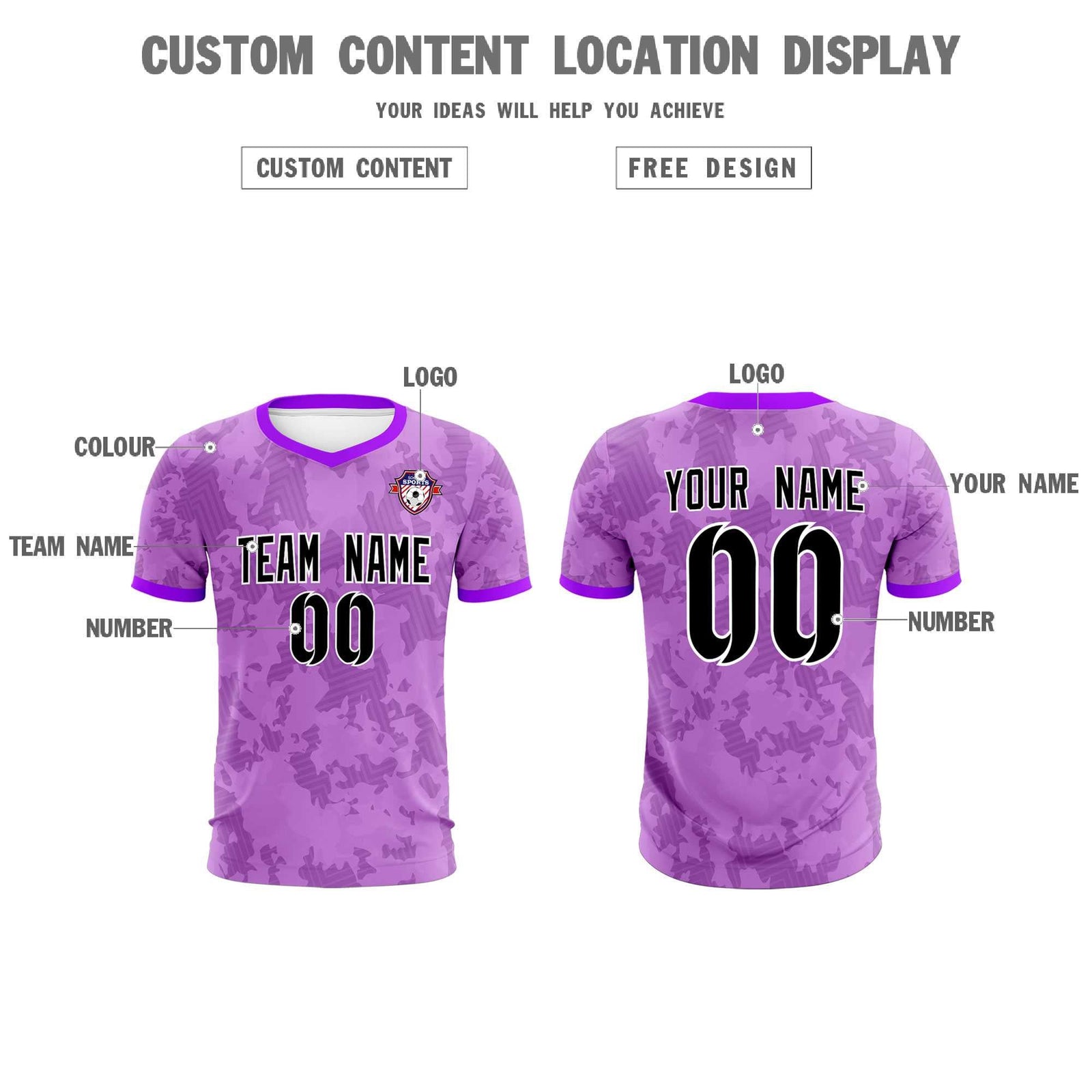 Custom Light Purple Camo sports Soccer Tops/Sets Jersey