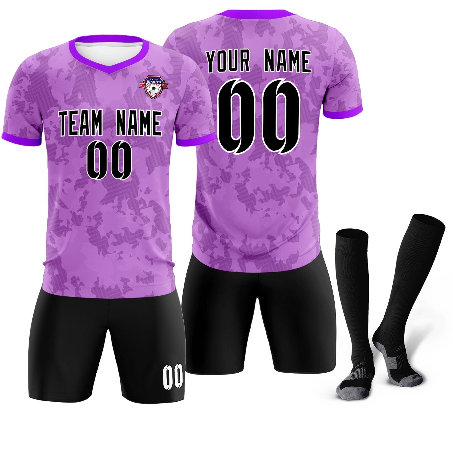 Custom Light Purple Camo sports Soccer Tops/Sets Jersey