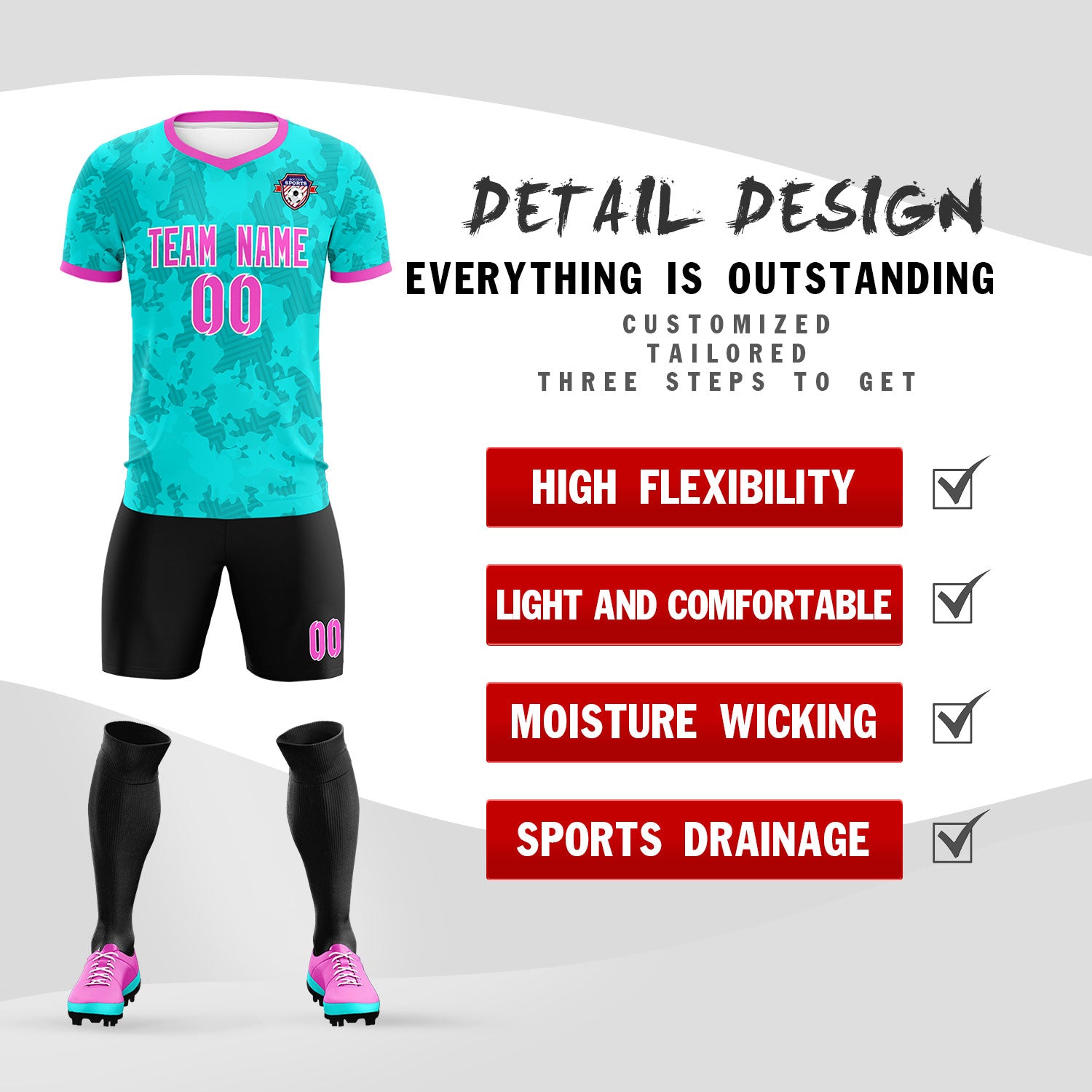 Custom Aqua Camo sports Soccer Tops/Sets Jersey