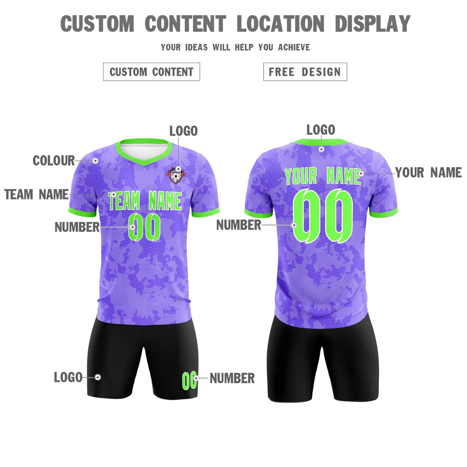 Custom Light Purple Camo sports Soccer Tops/Sets Jersey