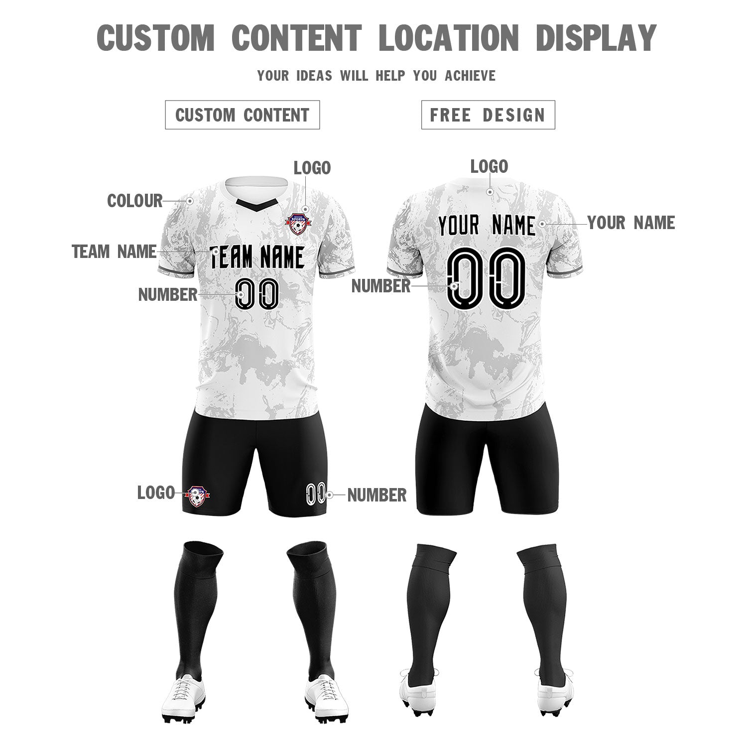 Custom White Classic Graffiti Pattern Sportswear Soccer Tops/Sets Jersey