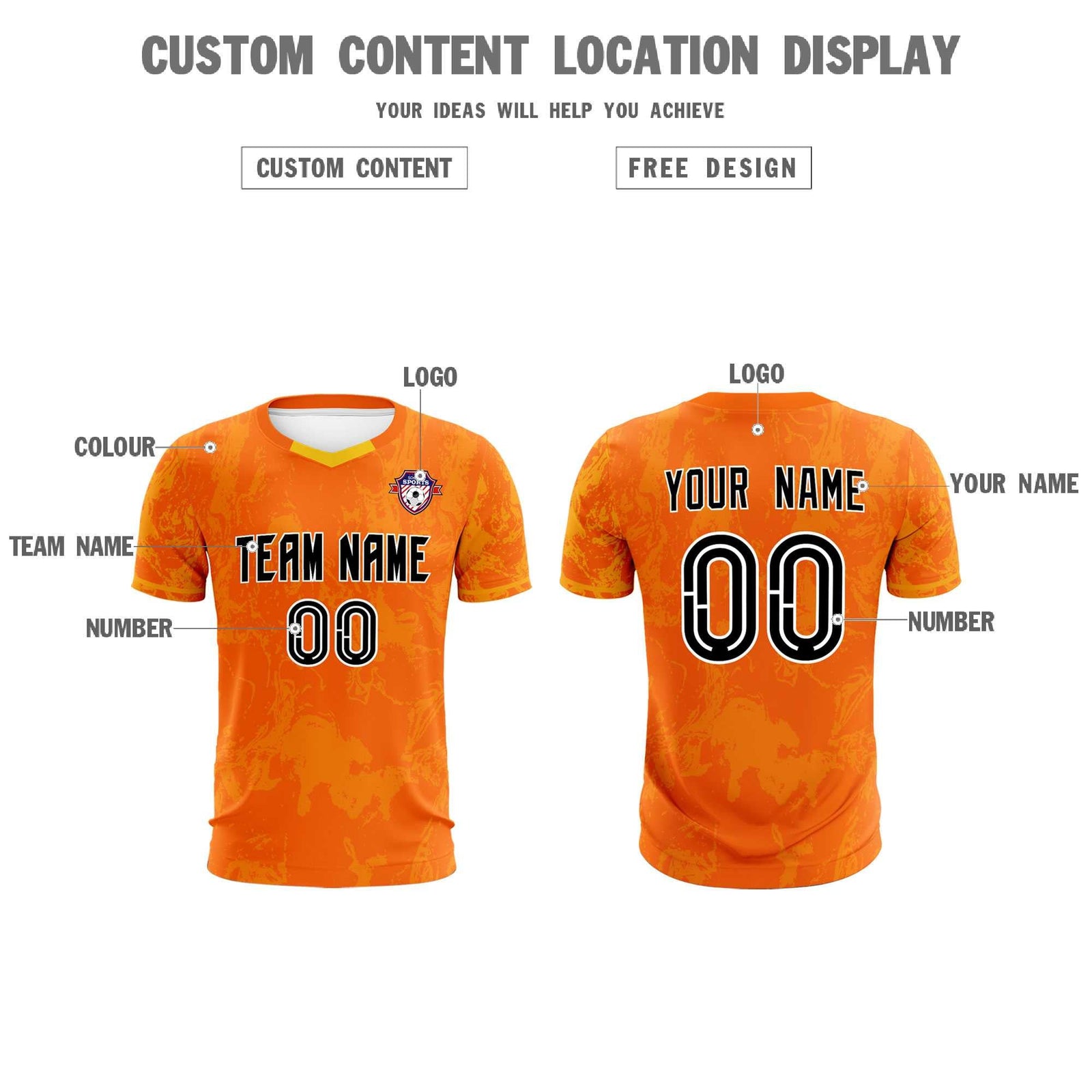 Custom Orange Classic Graffiti Pattern Sportswear Soccer Tops/Sets Jersey