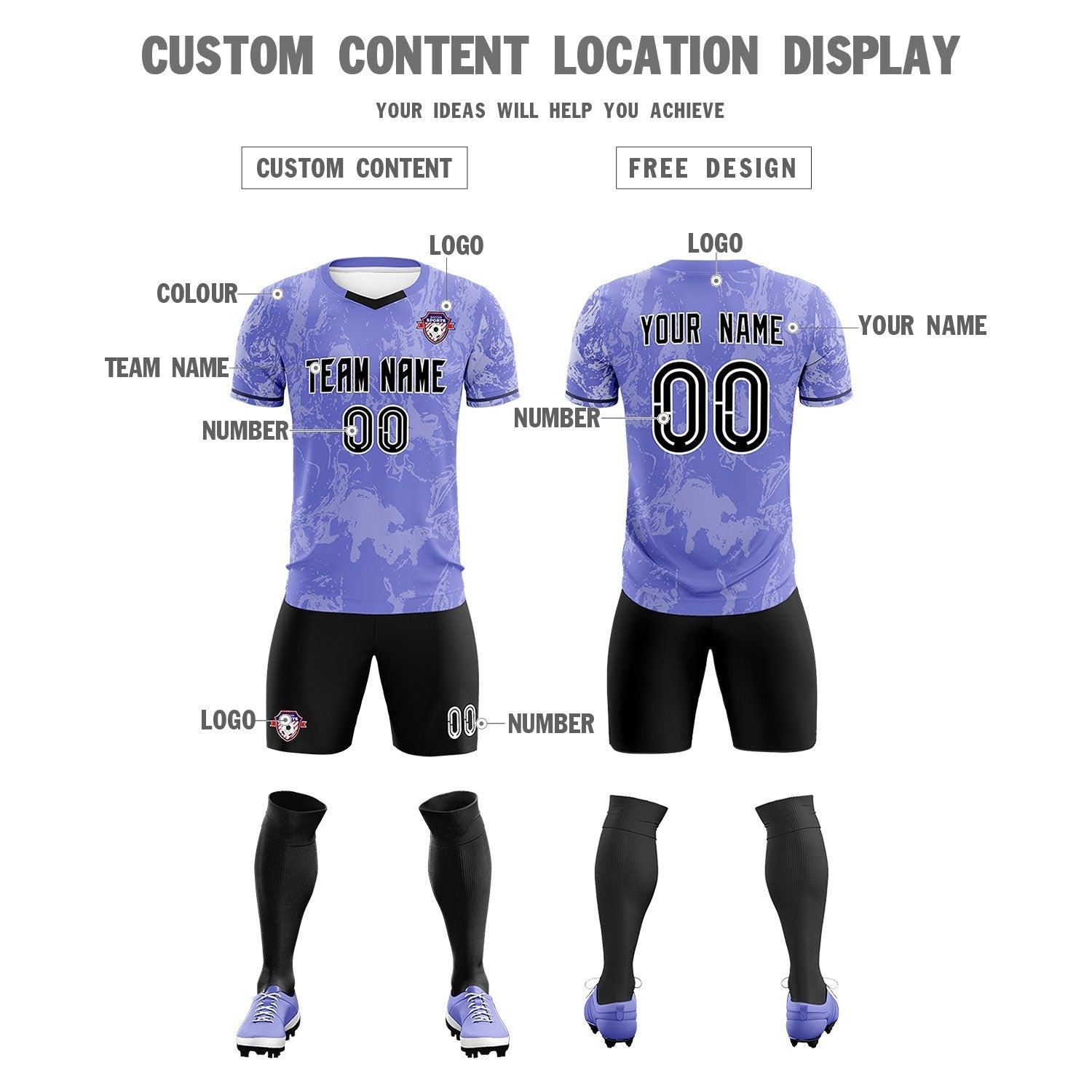 Custom Purple Classic Graffiti Pattern Sportswear Soccer Tops/Sets Jersey