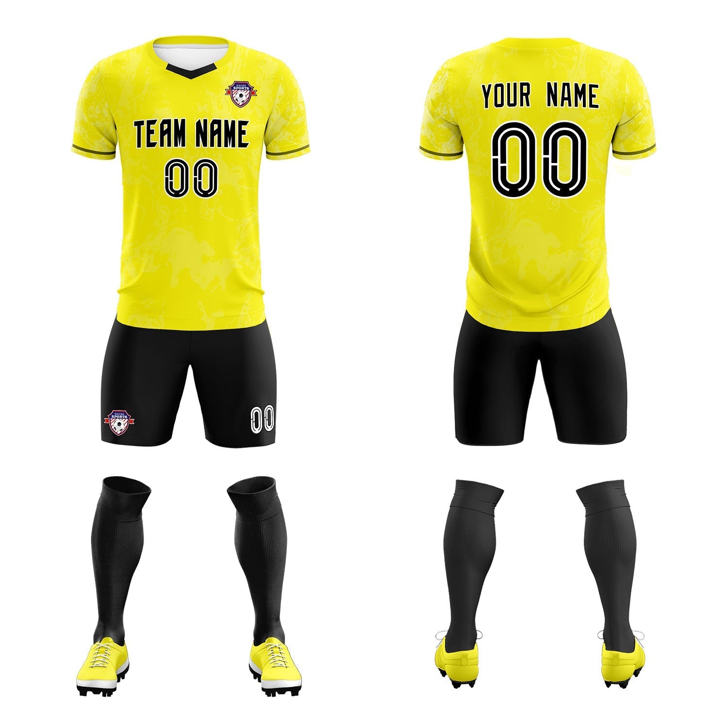 Custom Yellow Classic Graffiti Pattern Sportswear Soccer Tops/Sets Jersey