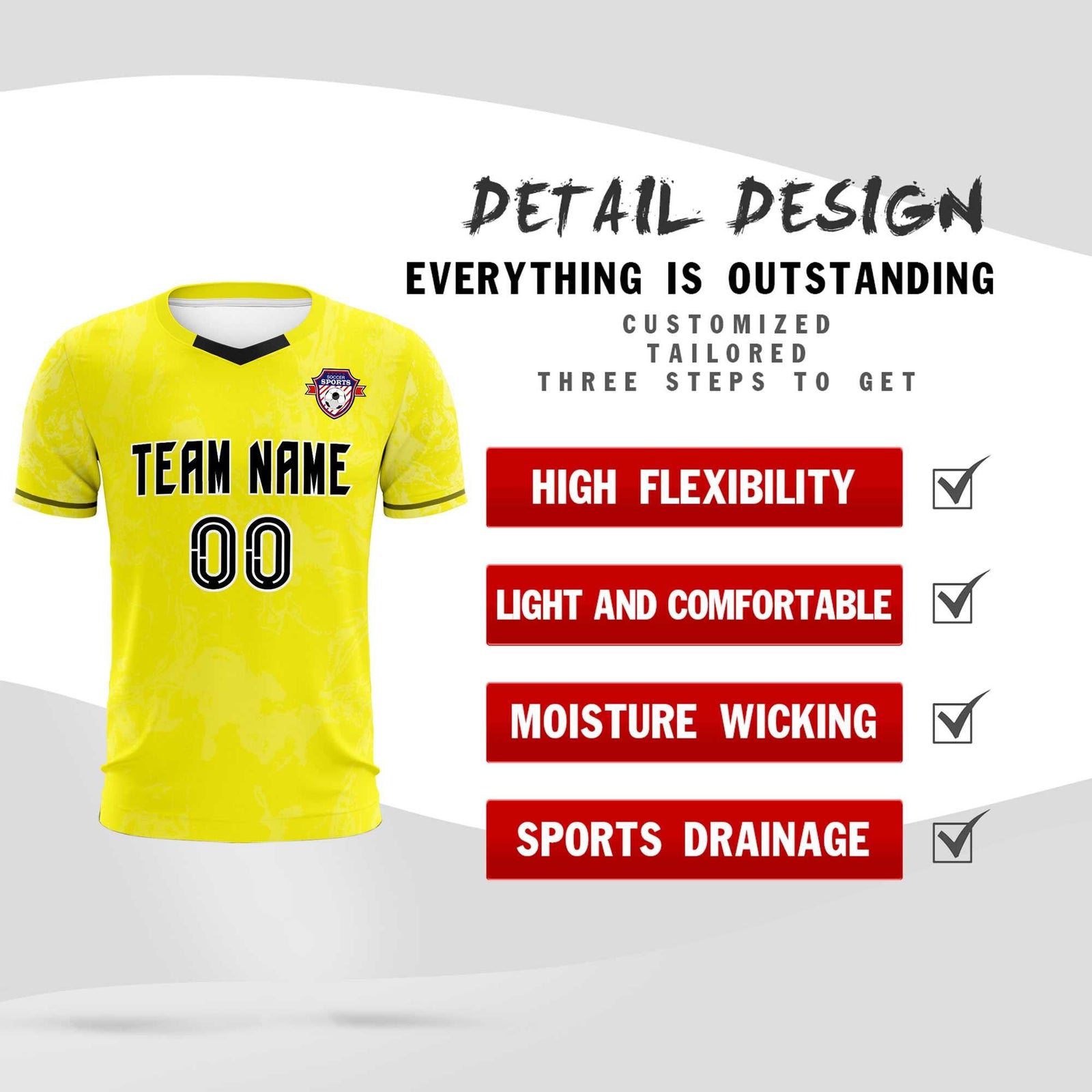 Custom Yellow Classic Graffiti Pattern Sportswear Soccer Tops/Sets Jersey