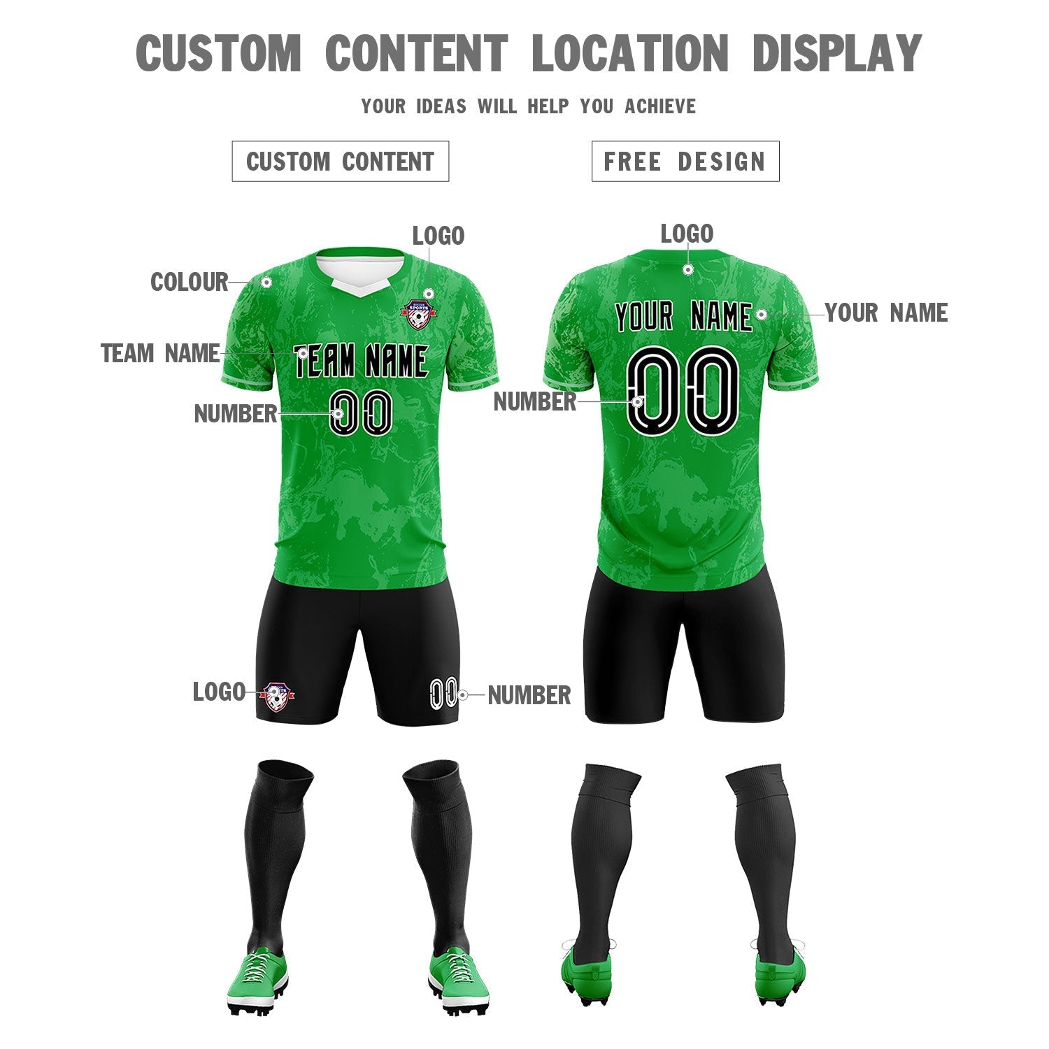 Custom Kelly Green Classic Graffiti Pattern Sportswear Soccer Tops/Sets Jersey