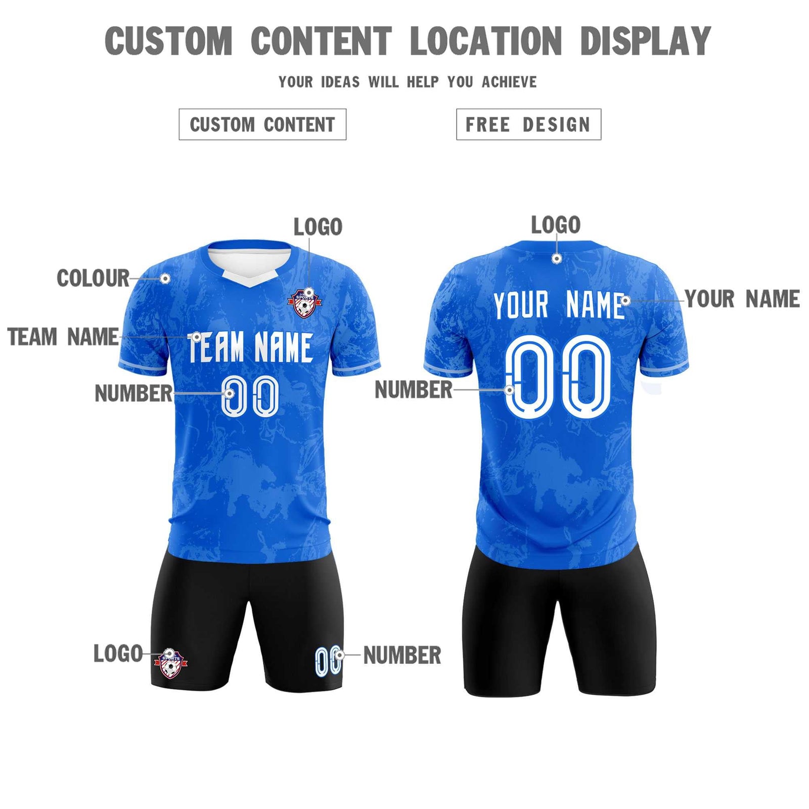 Custom Royal Classic Graffiti Pattern Sportswear Soccer Tops/Sets Jersey