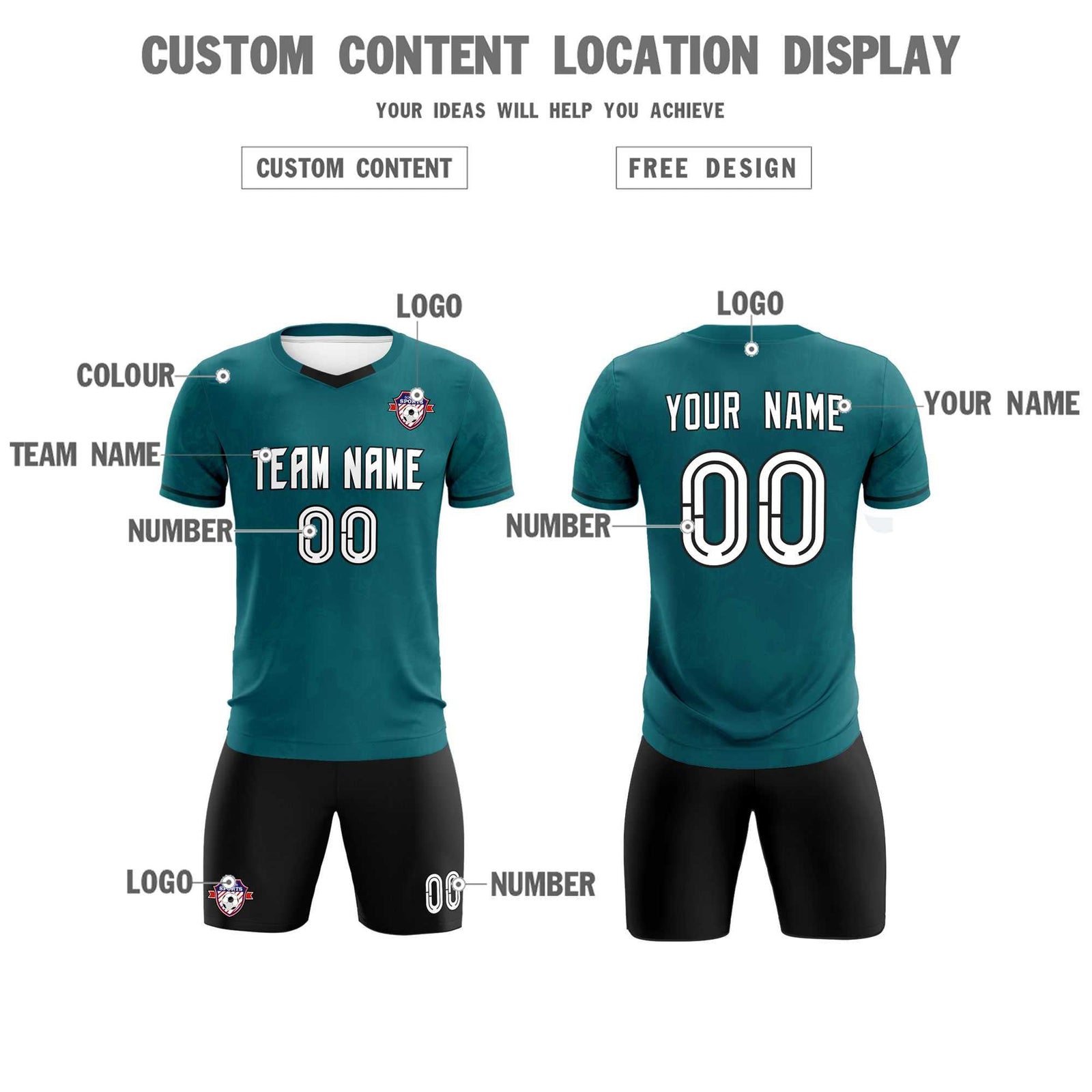 Custom Midnight Green Classic Graffiti Pattern Sportswear Soccer Tops/Sets Jersey