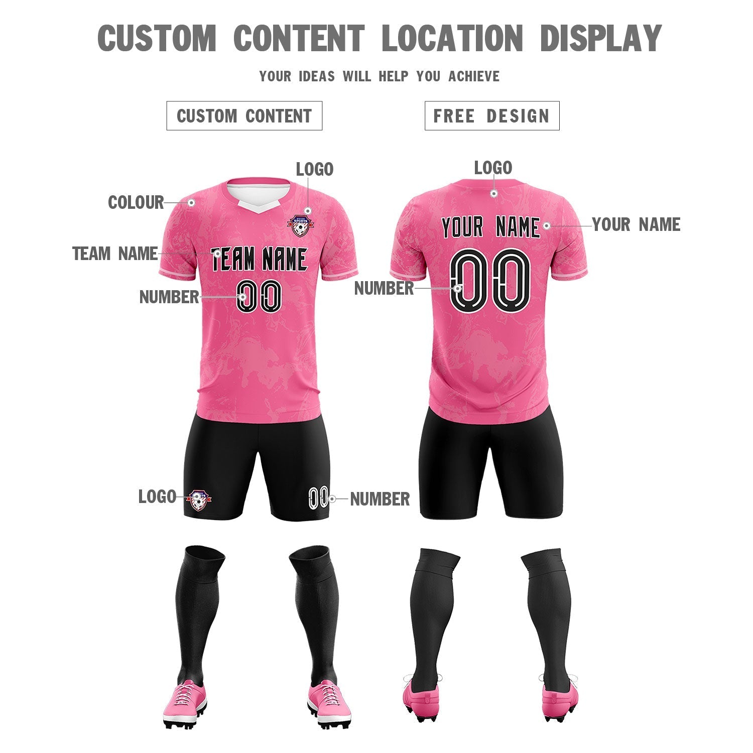 Custom Pink Classic Graffiti Pattern Sportswear Soccer Tops/Sets Jersey