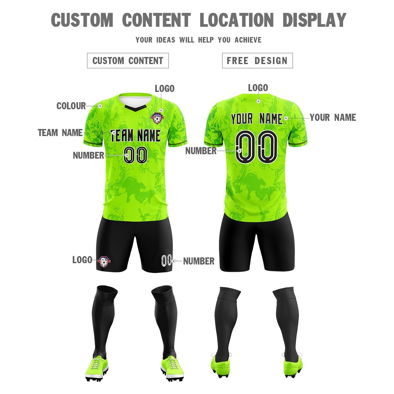 Custom Kelly Green Classic Graffiti Pattern Sportswear Soccer Tops/Sets Jersey
