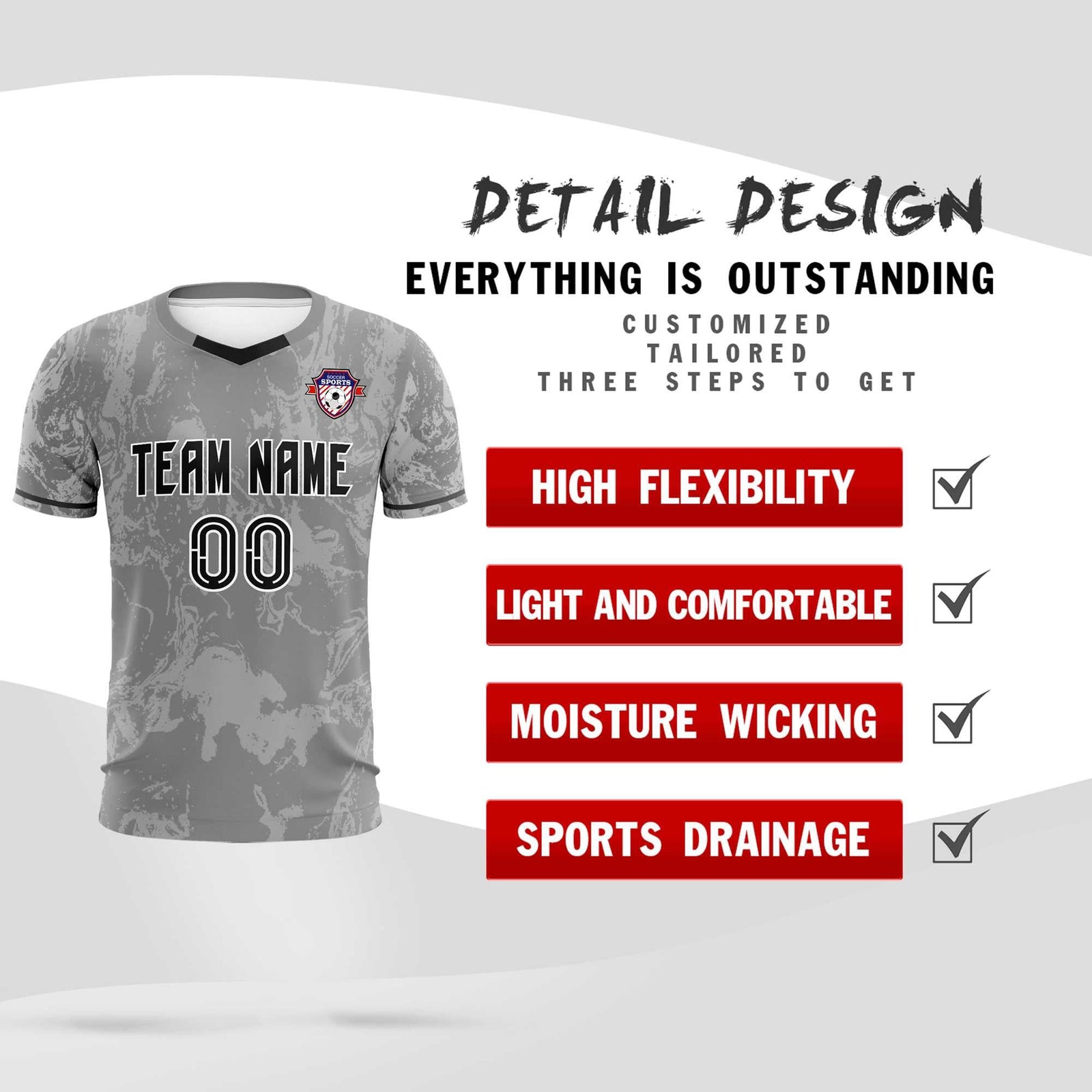 Custom Gray Classic Graffiti Pattern Sportswear Soccer Tops/Sets Jersey