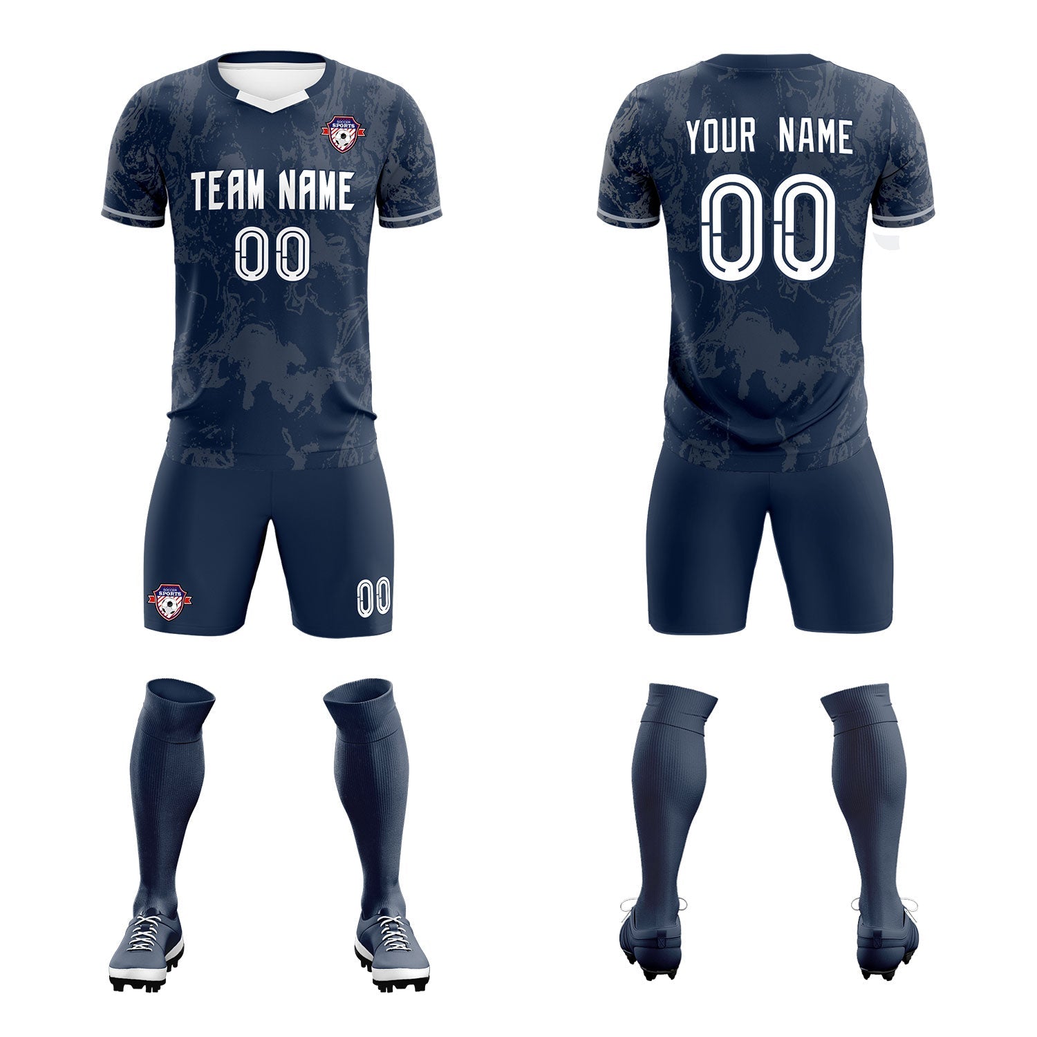 Custom Navy Classic Graffiti Pattern Sportswear Soccer Tops/Sets Jersey