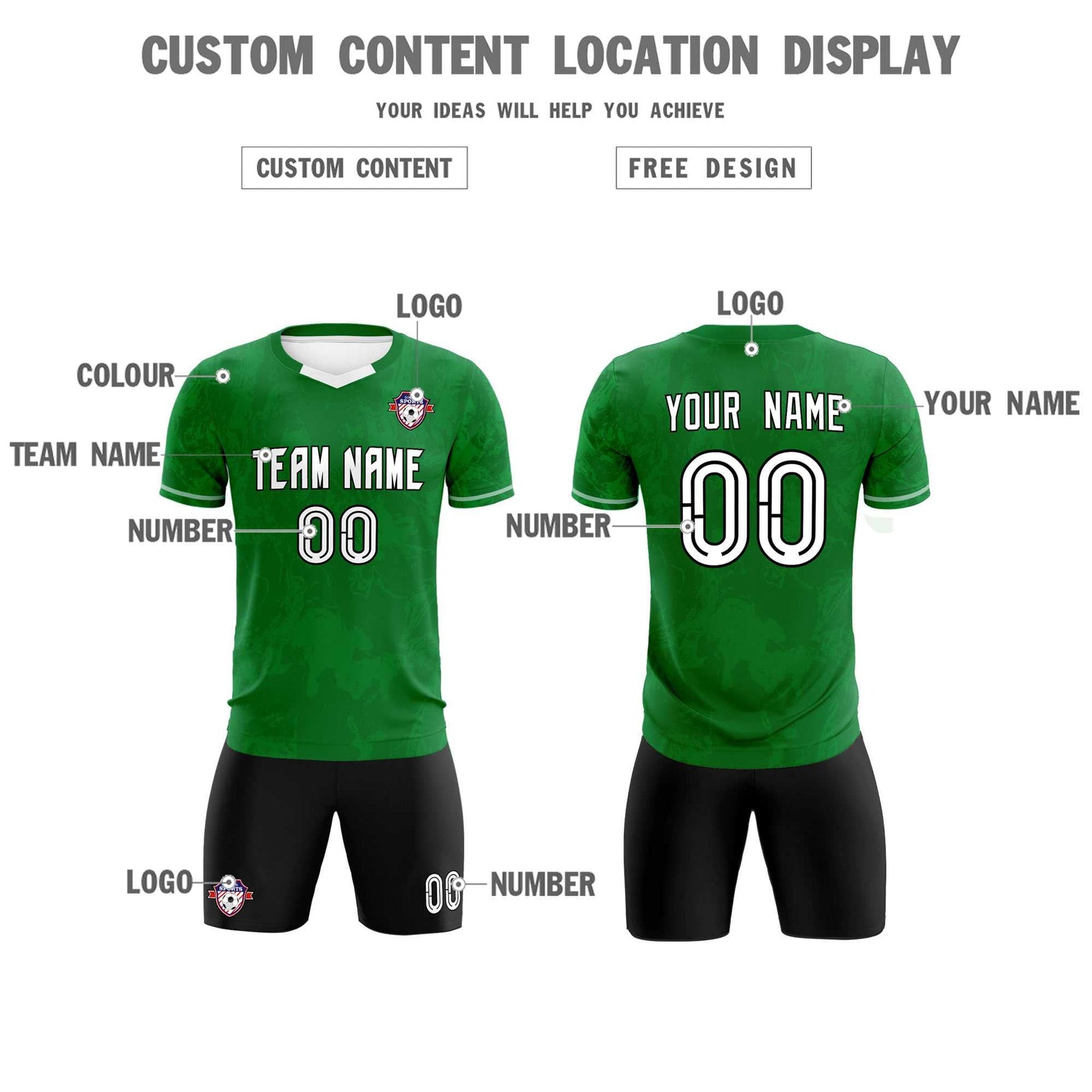 Custom Kelly Green Classic Graffiti Pattern Sportswear Soccer Tops/Sets Jersey