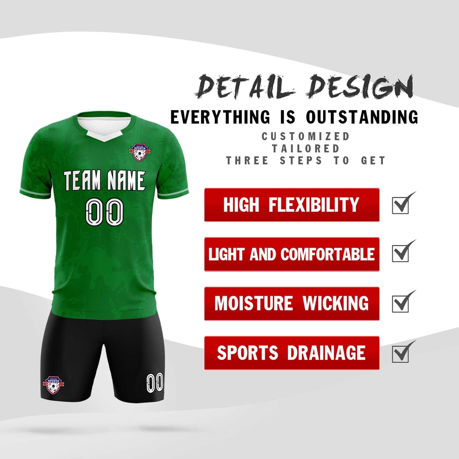 Custom Kelly Green Classic Graffiti Pattern Sportswear Soccer Tops/Sets Jersey
