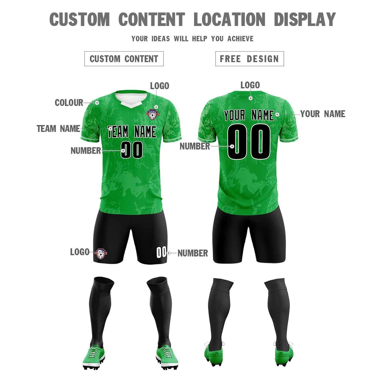 Custom Kelly Green Classic Graffiti Pattern Sportswear Soccer Tops/Sets Jersey