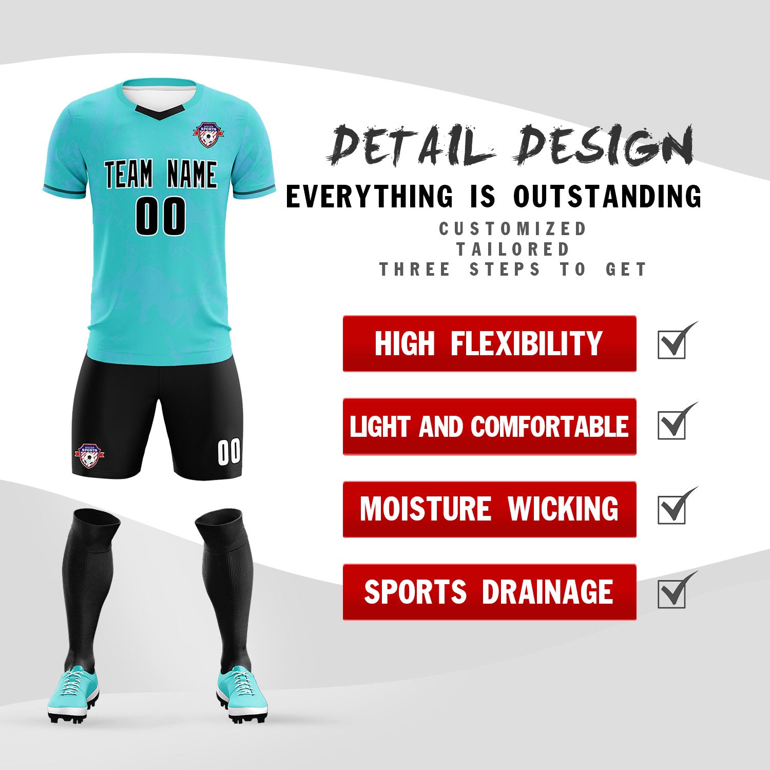 Custom Sky Blue Classic Graffiti Pattern Sportswear Soccer Tops/Sets Jersey