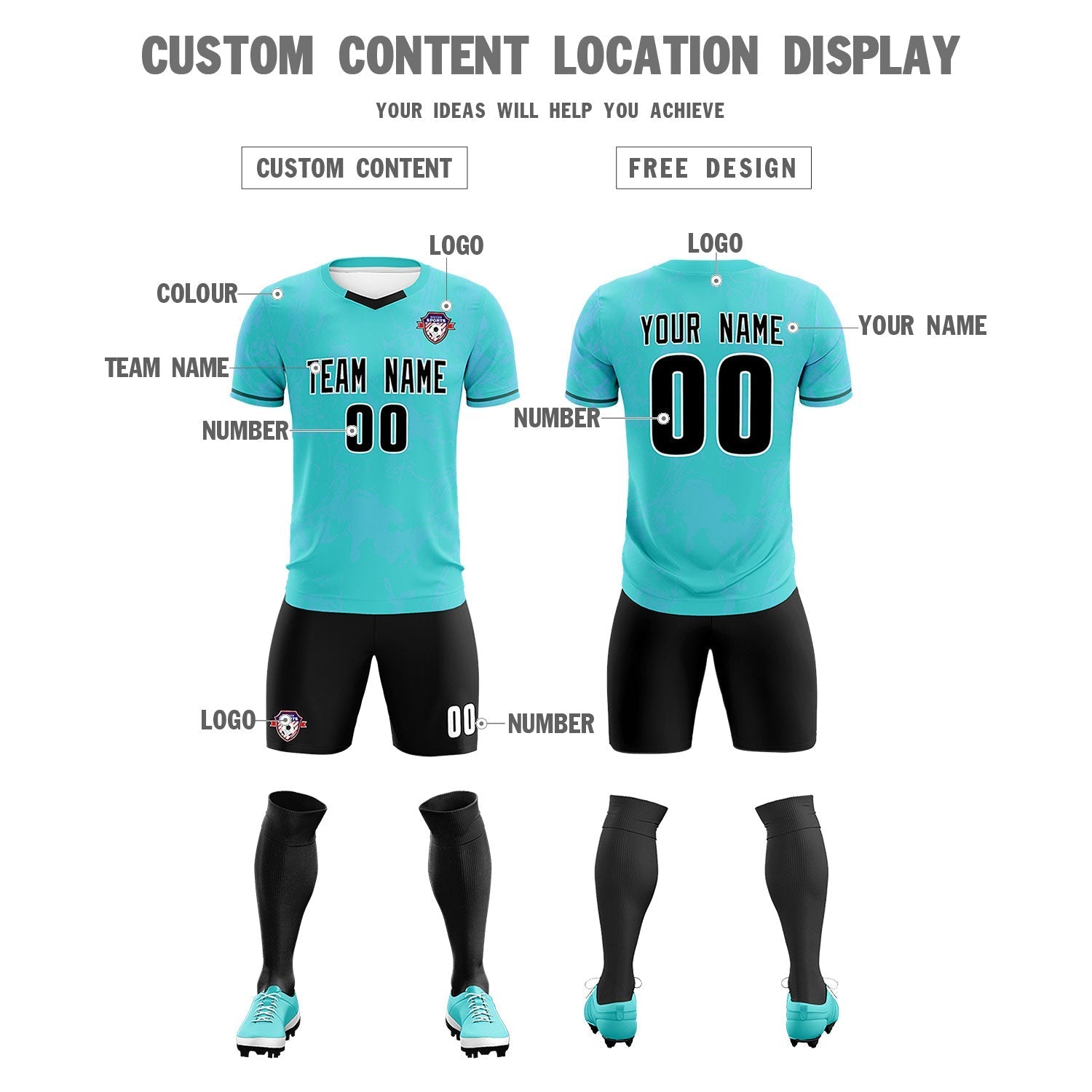 Custom Sky Blue Classic Graffiti Pattern Sportswear Soccer Tops/Sets Jersey