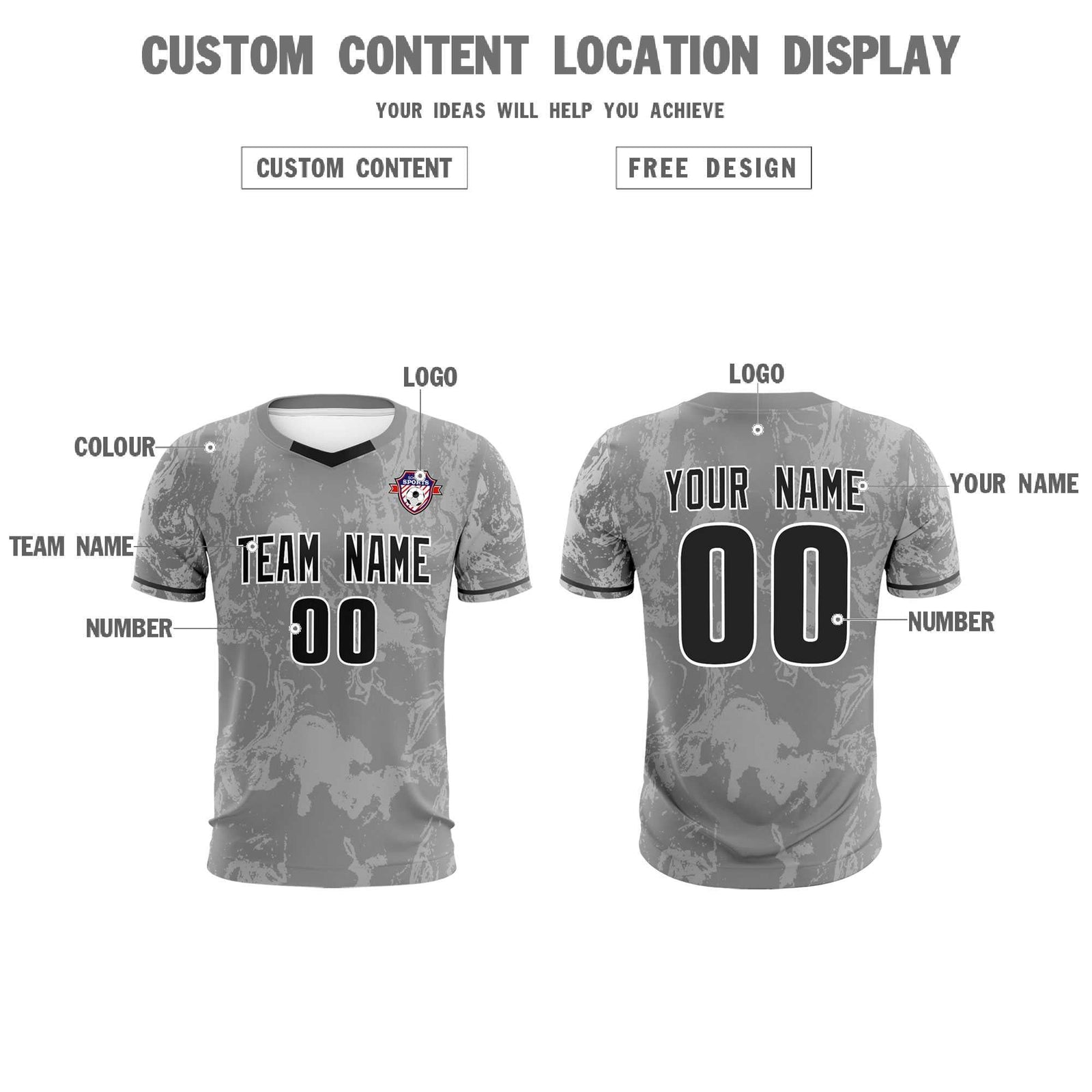 Custom Gray Classic Graffiti Pattern Sportswear Soccer Tops/Sets Jersey