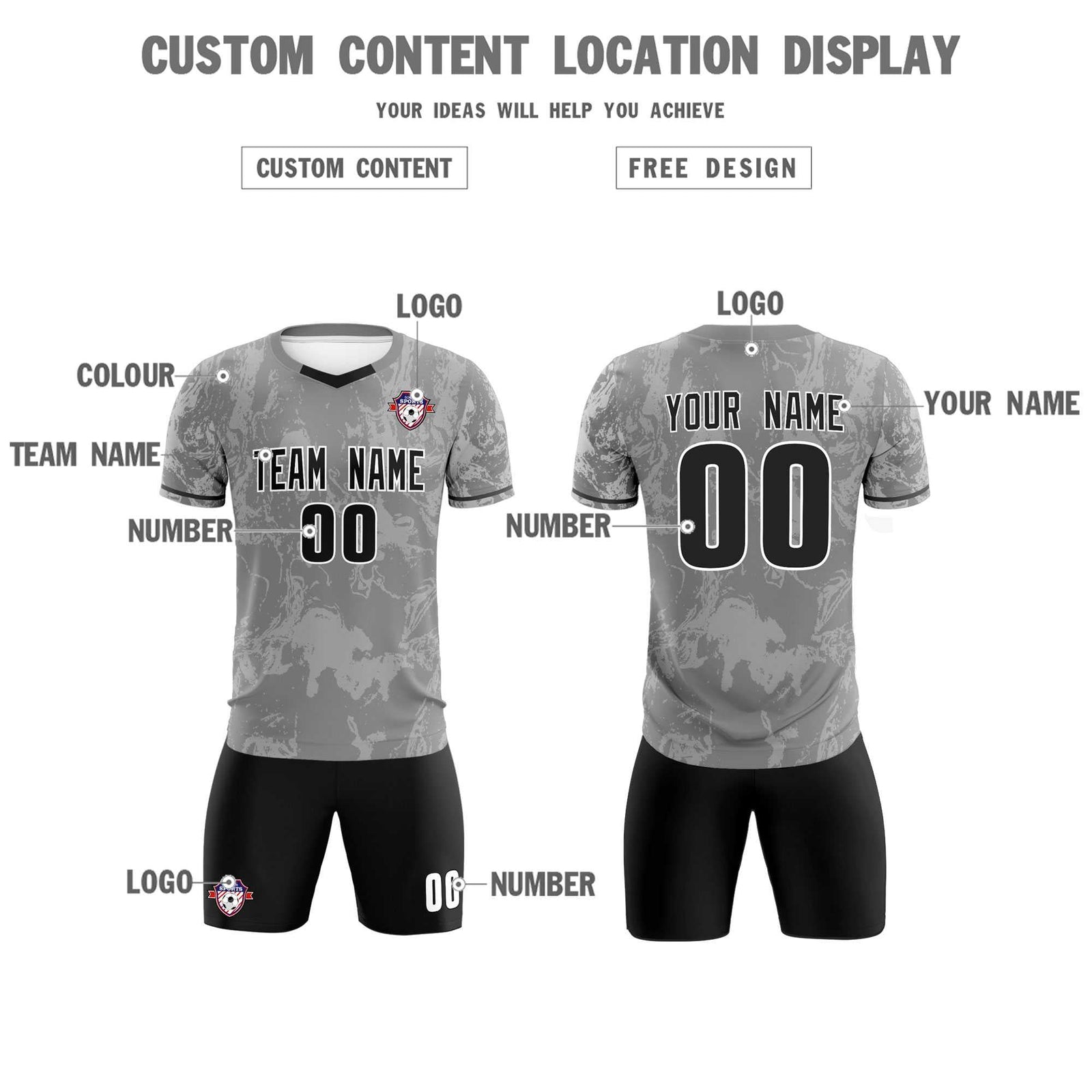 Custom Gray Classic Graffiti Pattern Sportswear Soccer Tops/Sets Jersey