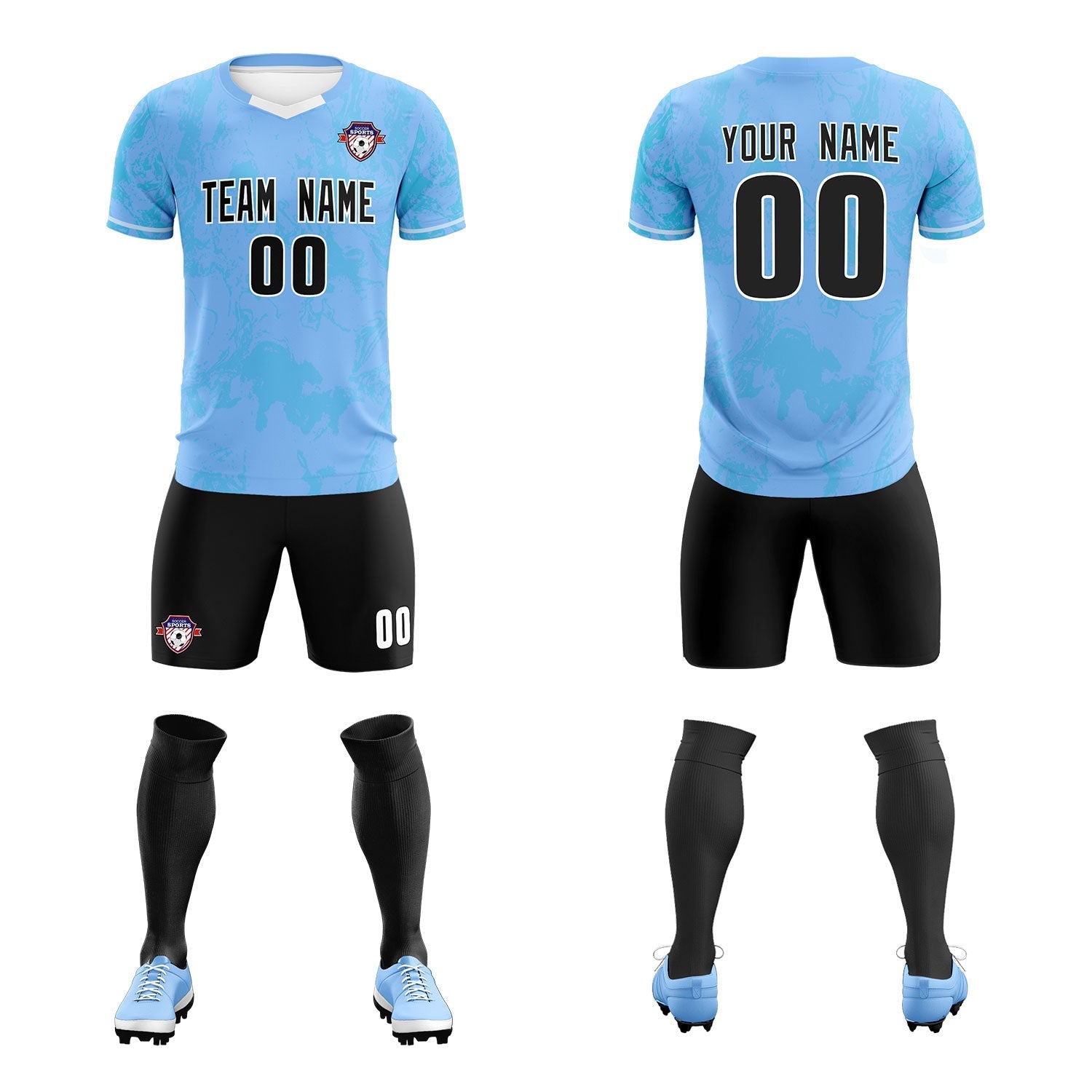 Custom Light Blue Classic Graffiti Pattern Sportswear Soccer Tops/Sets Jersey