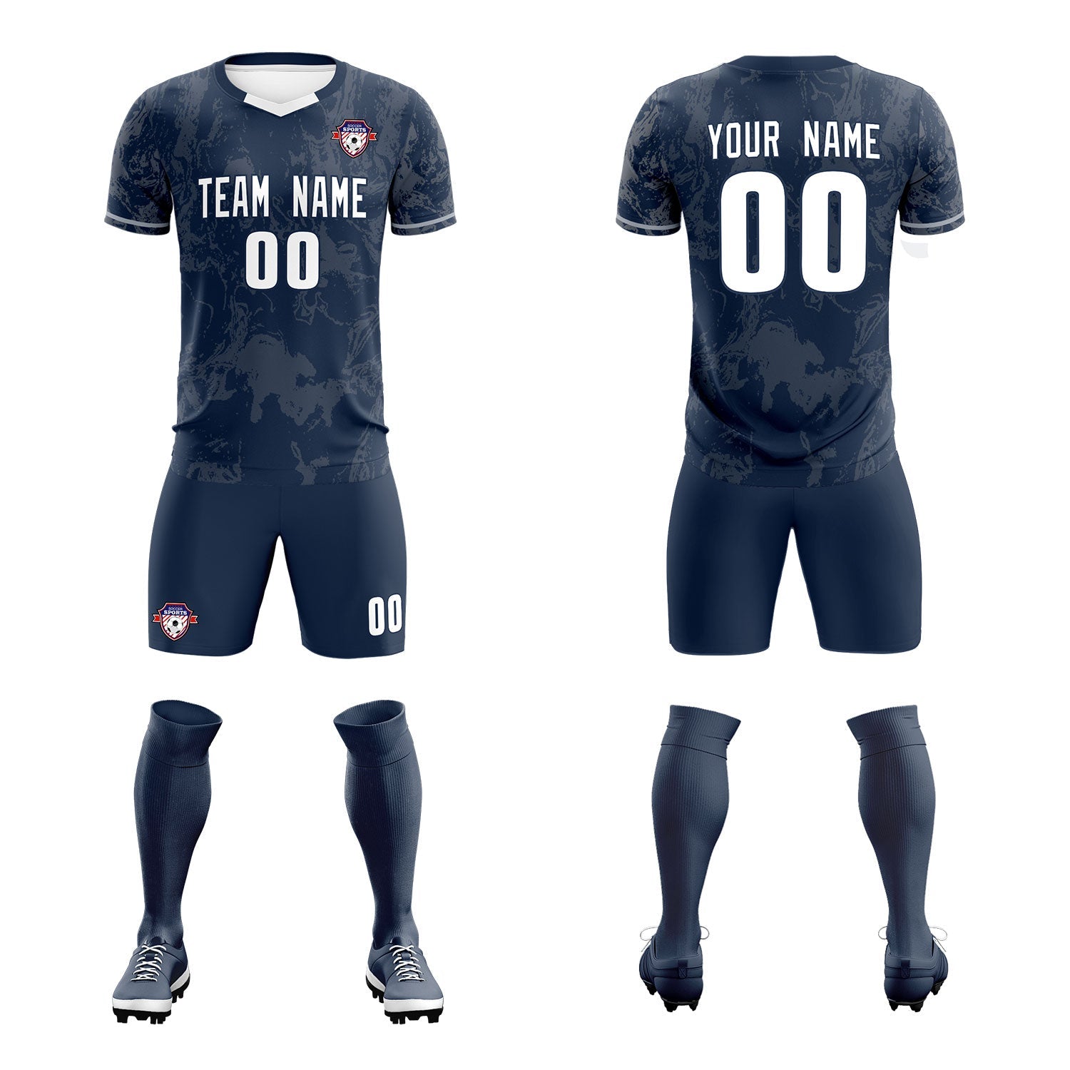 Custom Navy Classic Graffiti Pattern Sportswear Soccer Tops/Sets Jersey