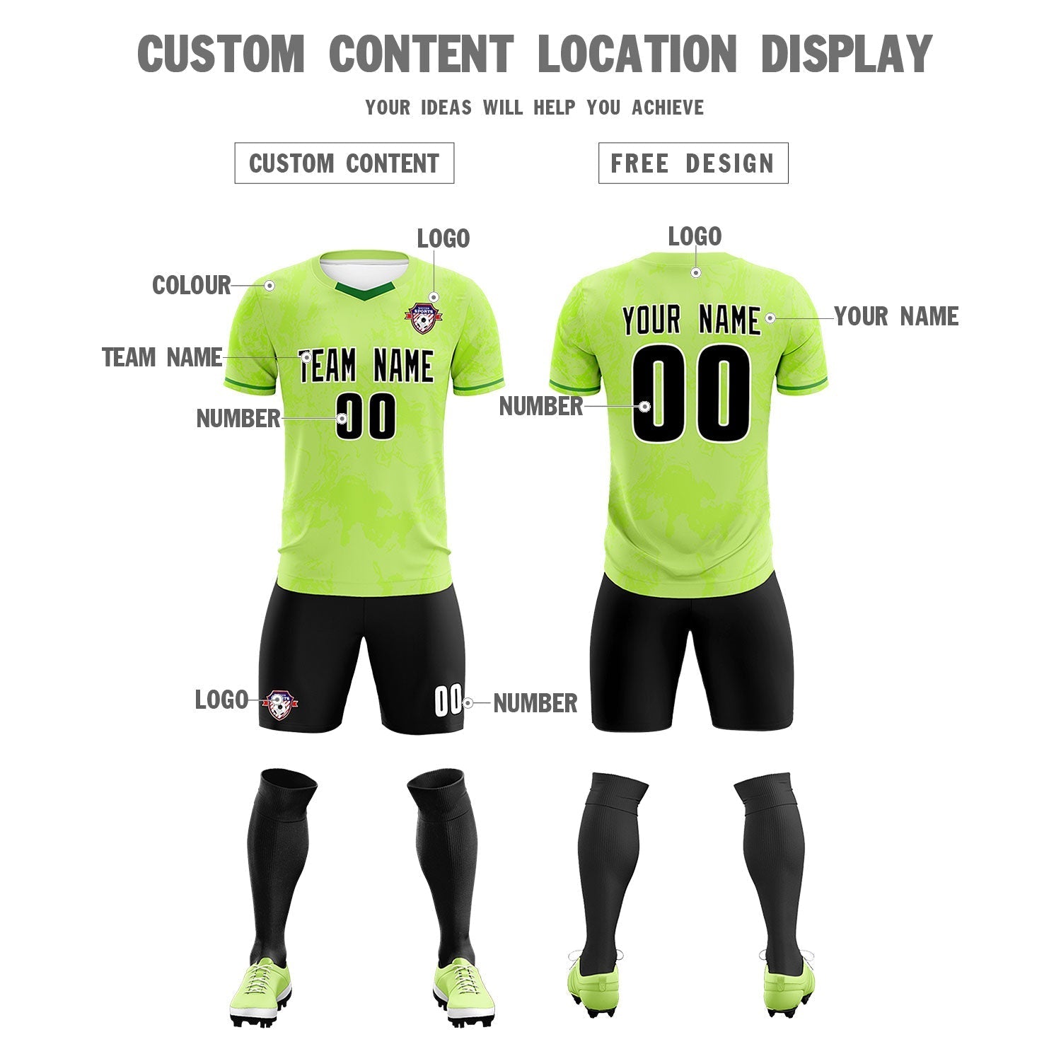 Custom Green Classic Graffiti Pattern Sportswear Soccer Tops/Sets Jersey