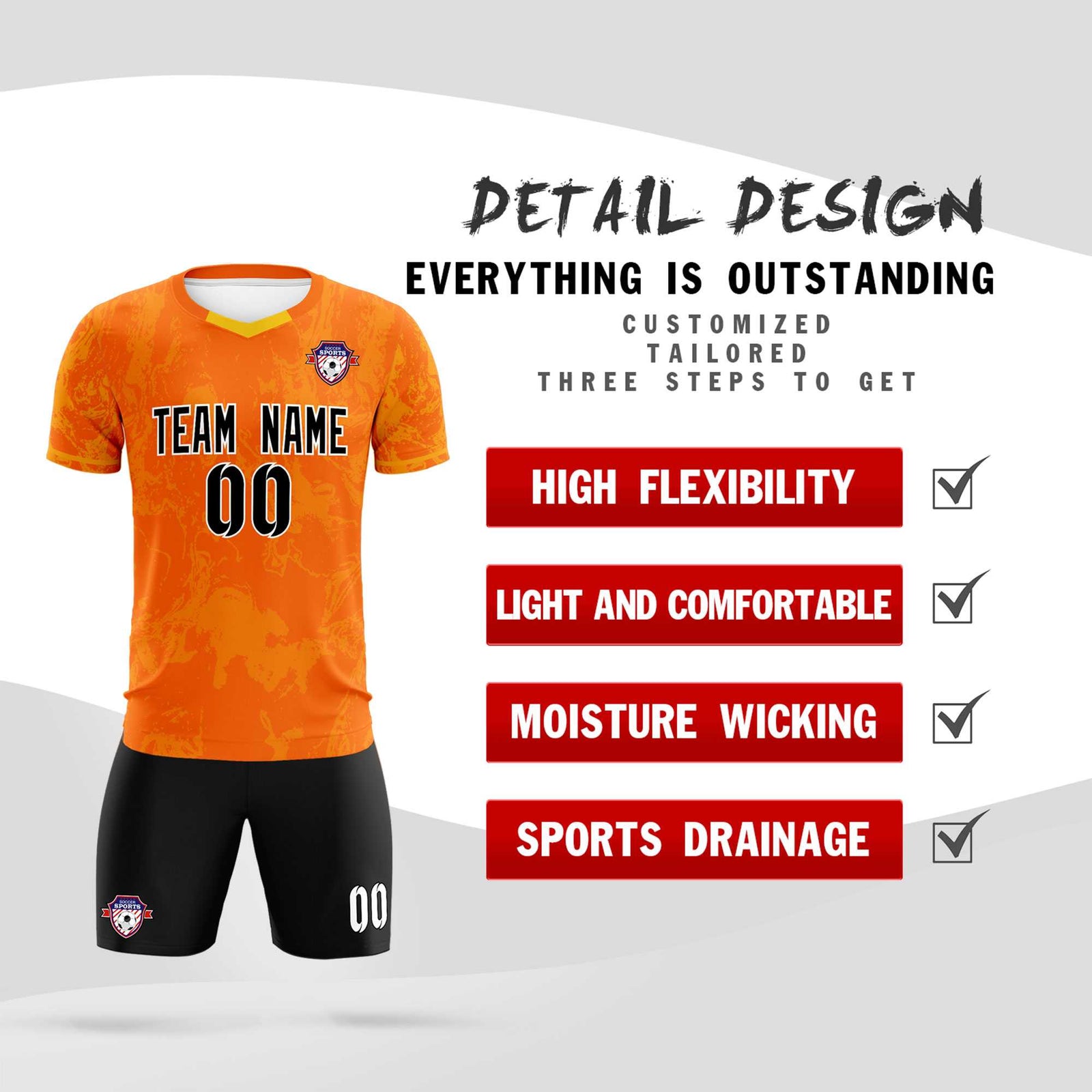 Custom Orange Classic Graffiti Pattern Sportswear Soccer Tops/Sets Jersey