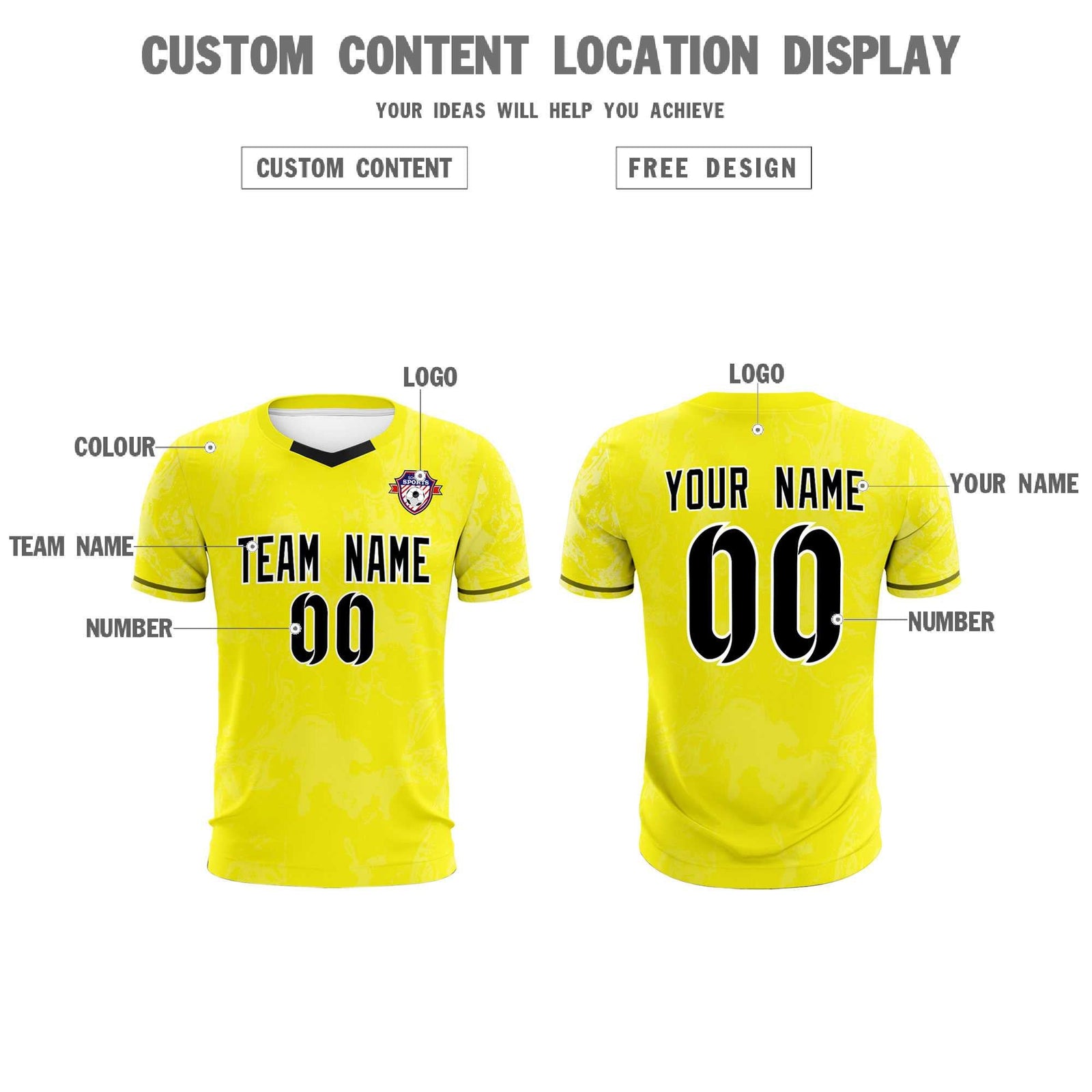 Custom Yellow Classic Graffiti Pattern Sportswear Soccer Tops/Sets Jersey