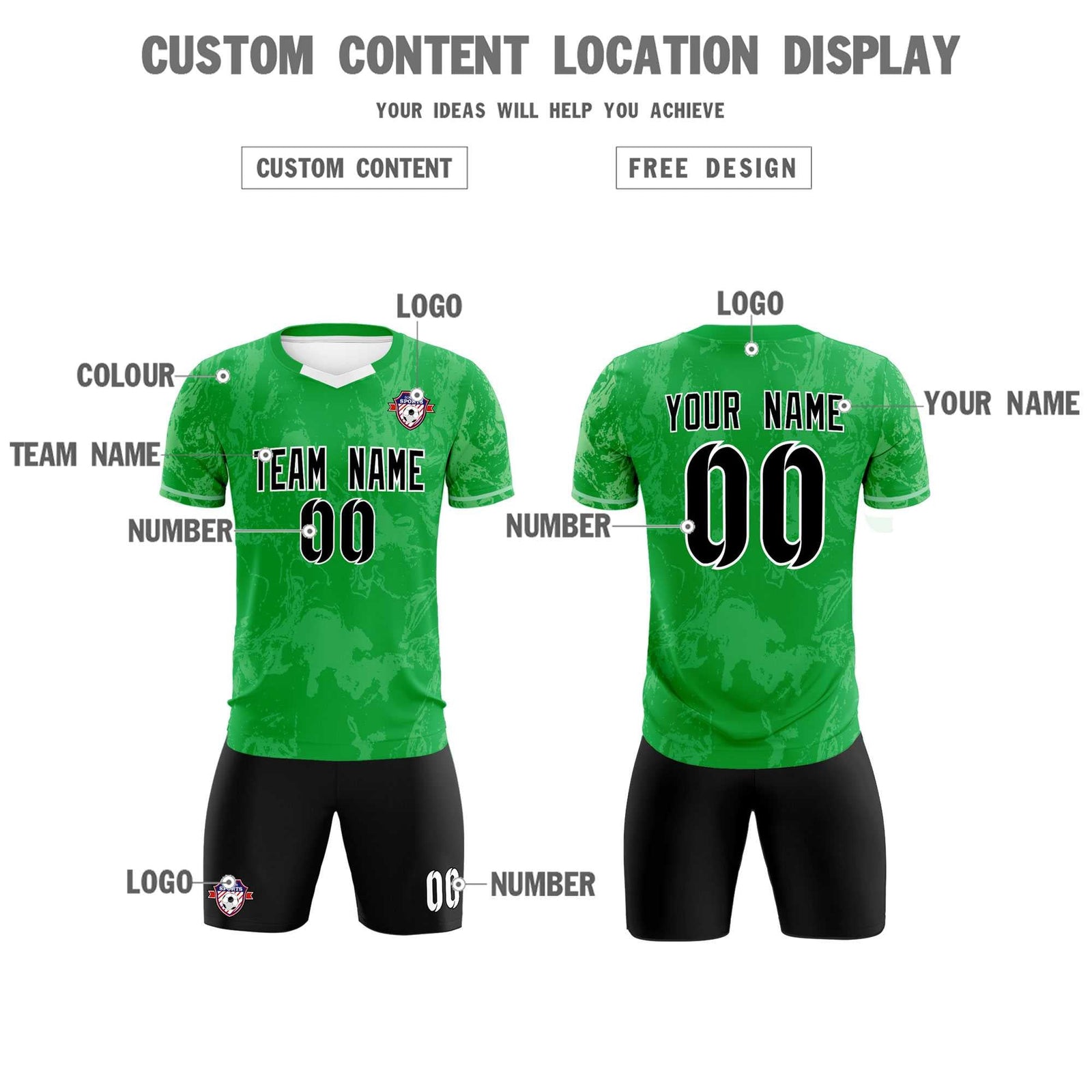 Custom Kelly Green Classic Graffiti Pattern Sportswear Soccer Tops/Sets Jersey