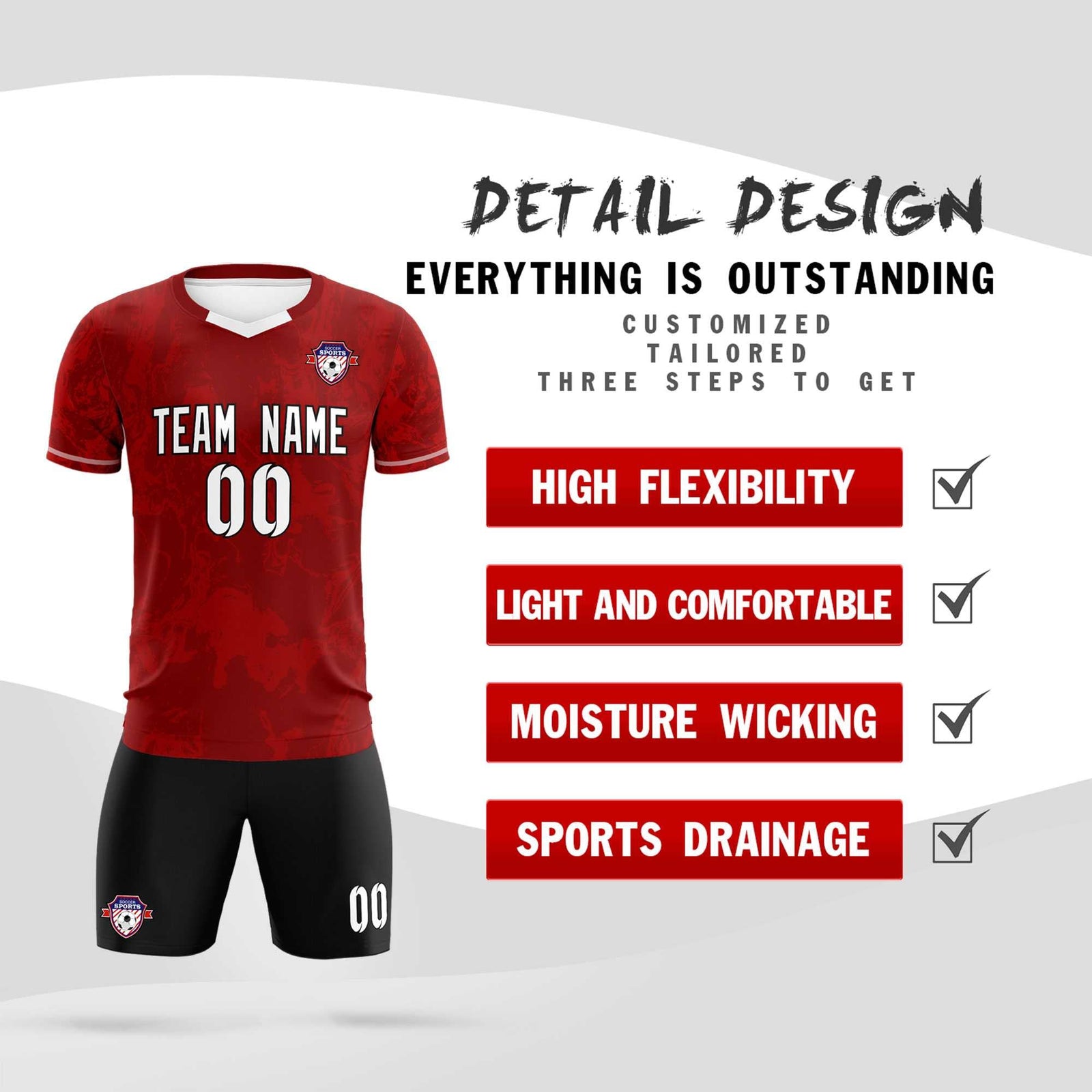 Custom Crimson Classic Graffiti Pattern Sportswear Soccer Tops/Sets Jersey