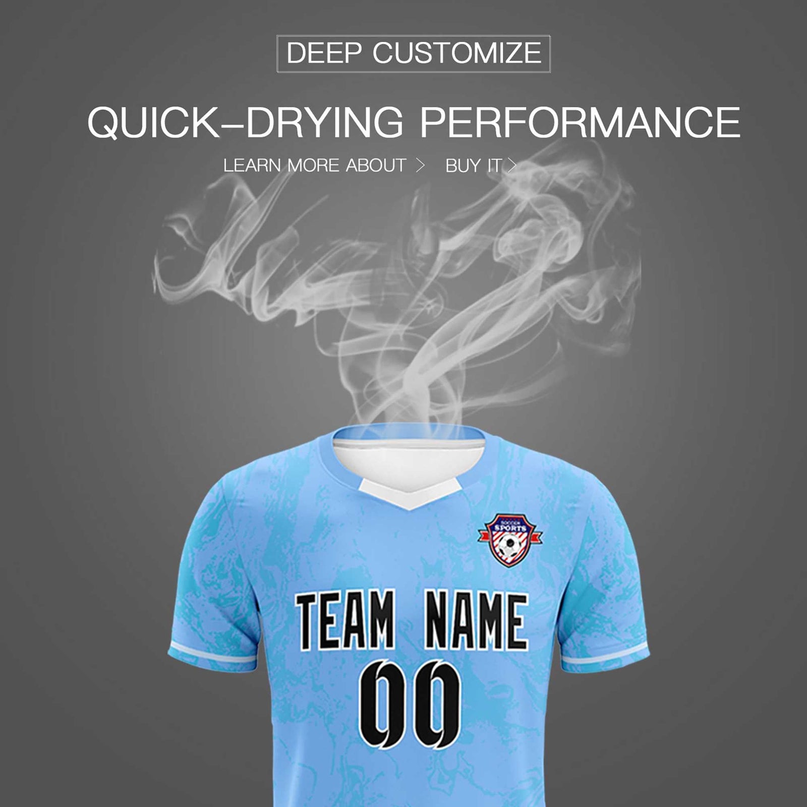 Custom Light Blue Classic Graffiti Pattern Sportswear Soccer Tops/Sets Jersey